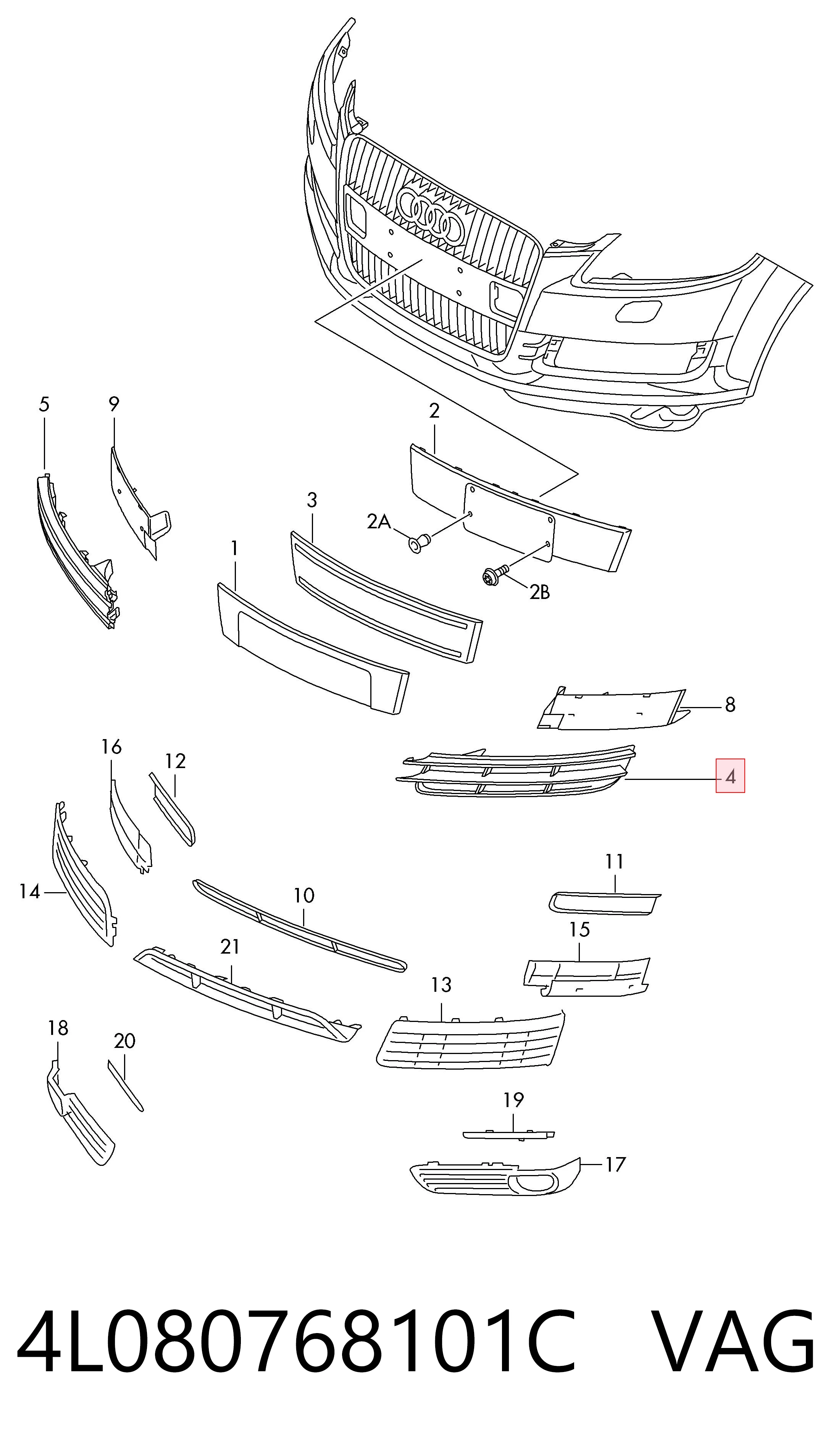 4L080768101C VAG Решітка переднього бампера, ліва