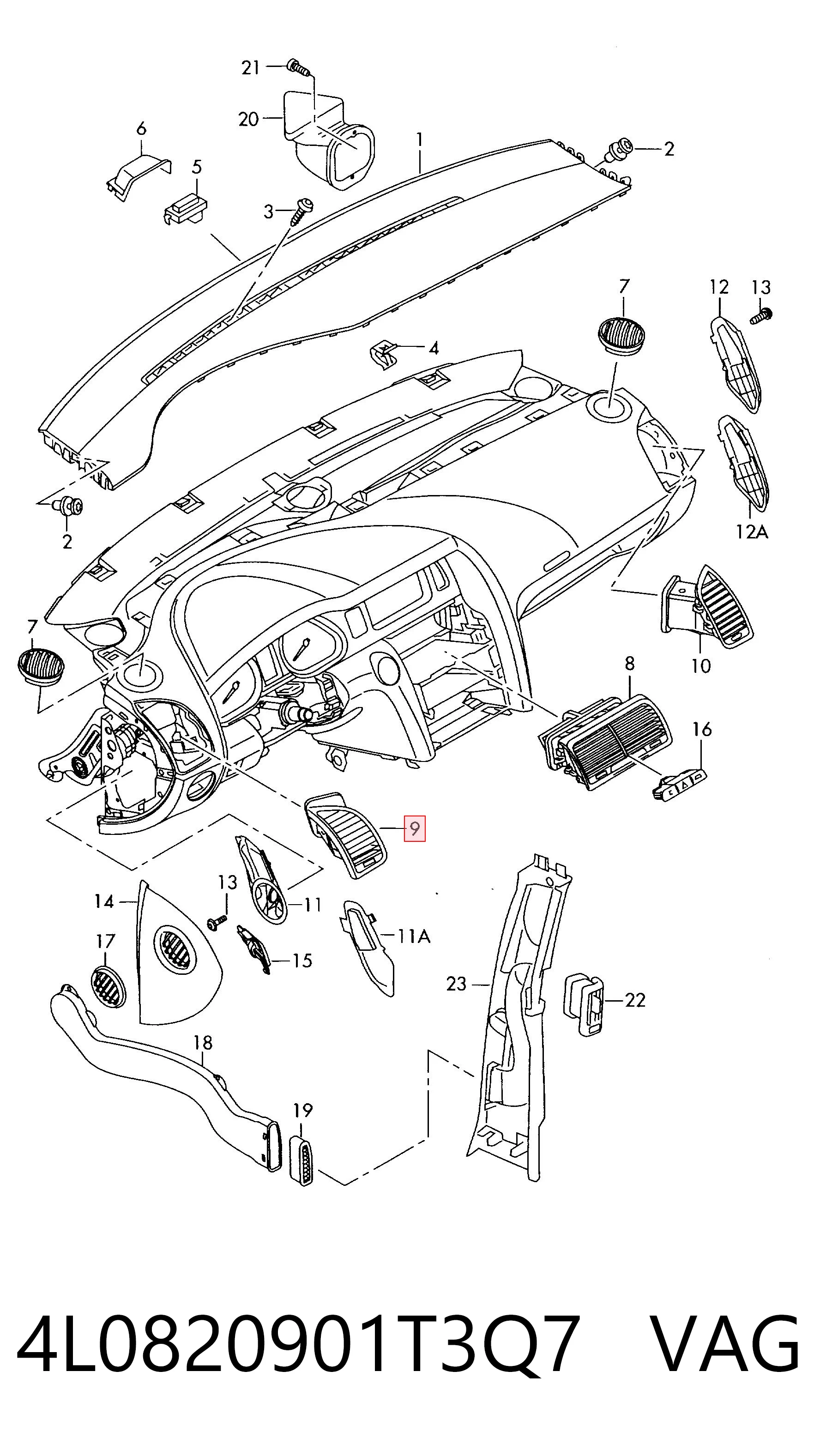 4L0820901T3Q7 VAG Решітка повітроводу ліва