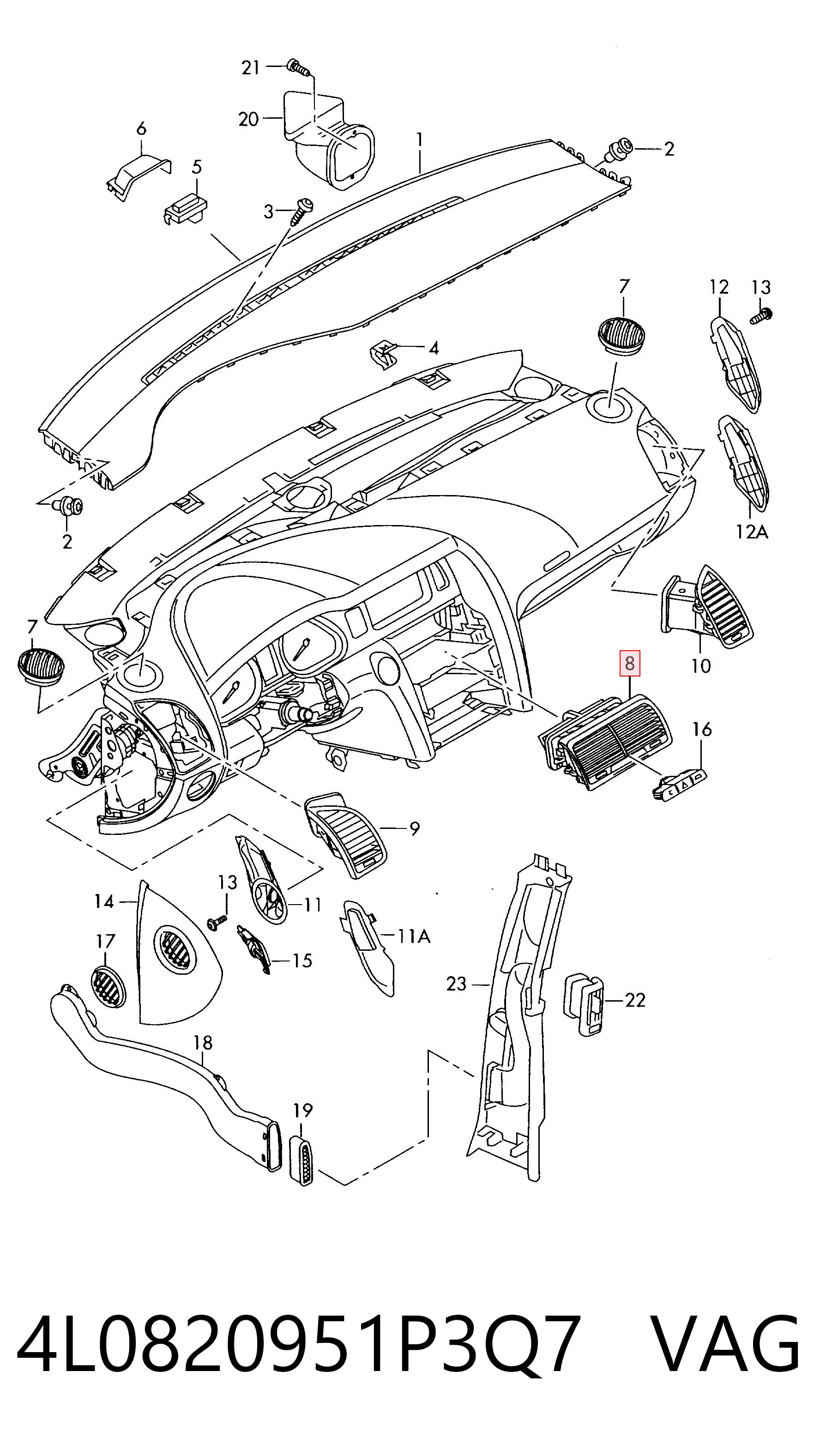 4L0820951P3Q7 VAG Решітка повітропровода