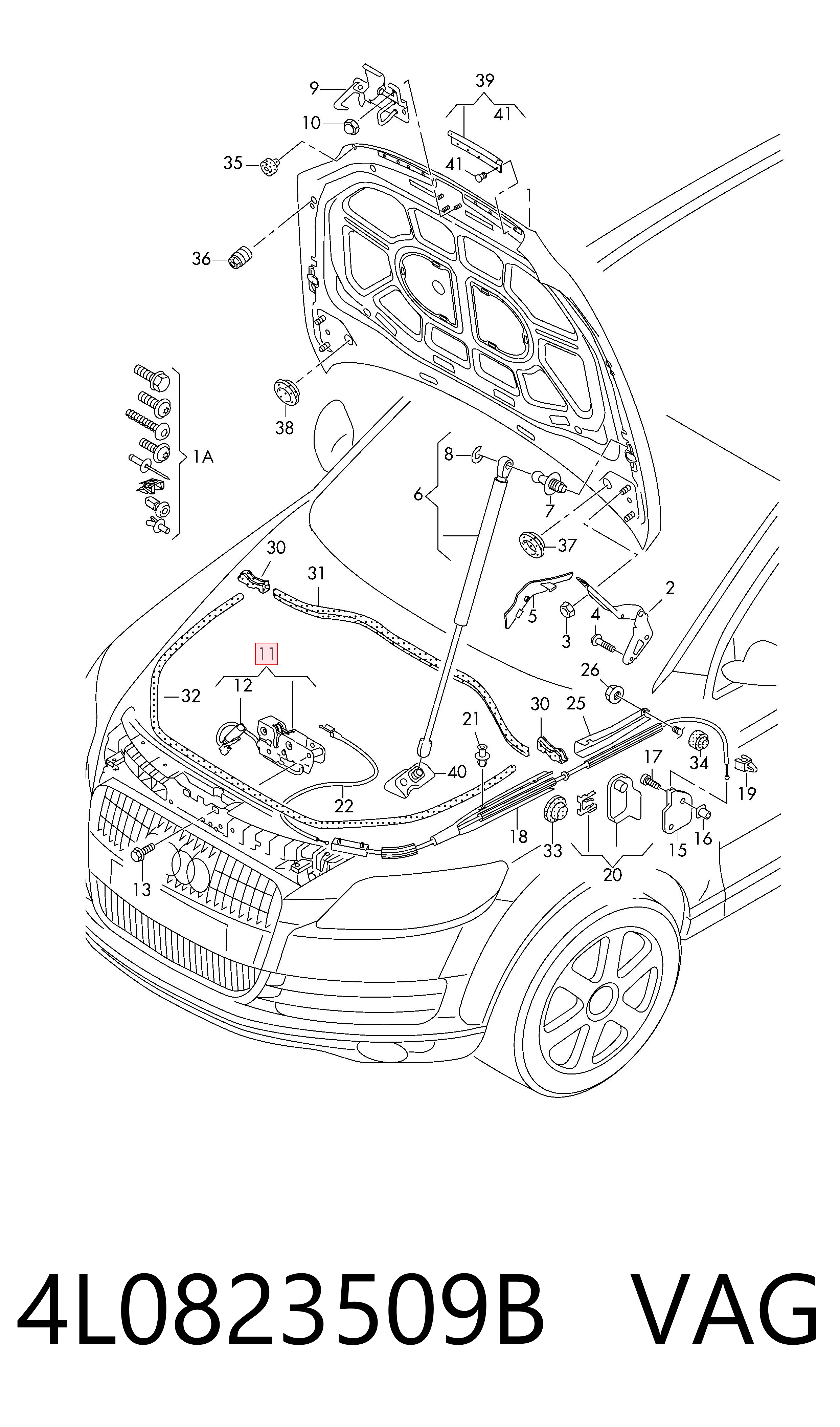 4L0823509B VAG Запор капота (замок і привід замка капота)