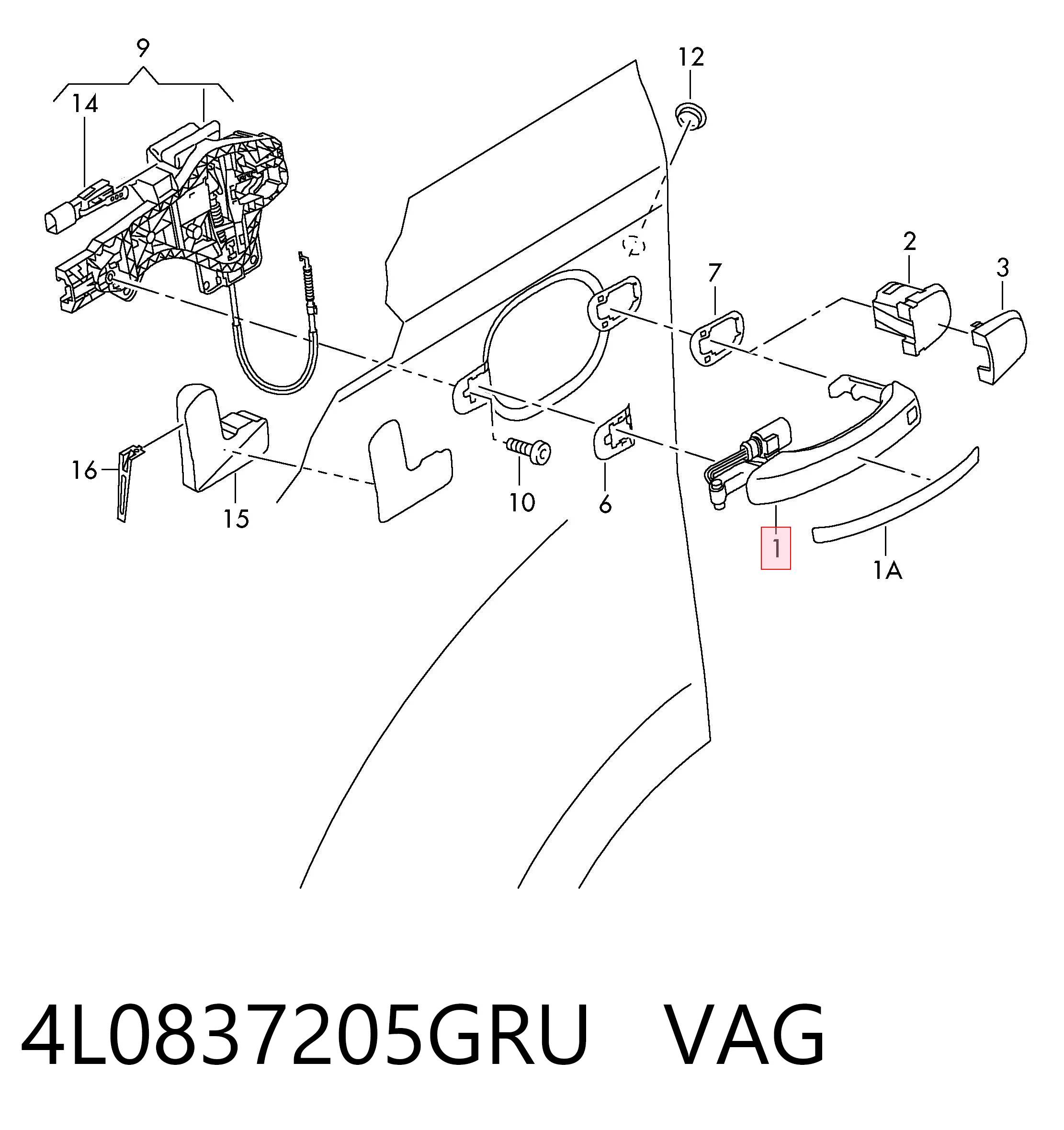 4L0837205GRU VAG Ручка передніх дверей, зовнішня