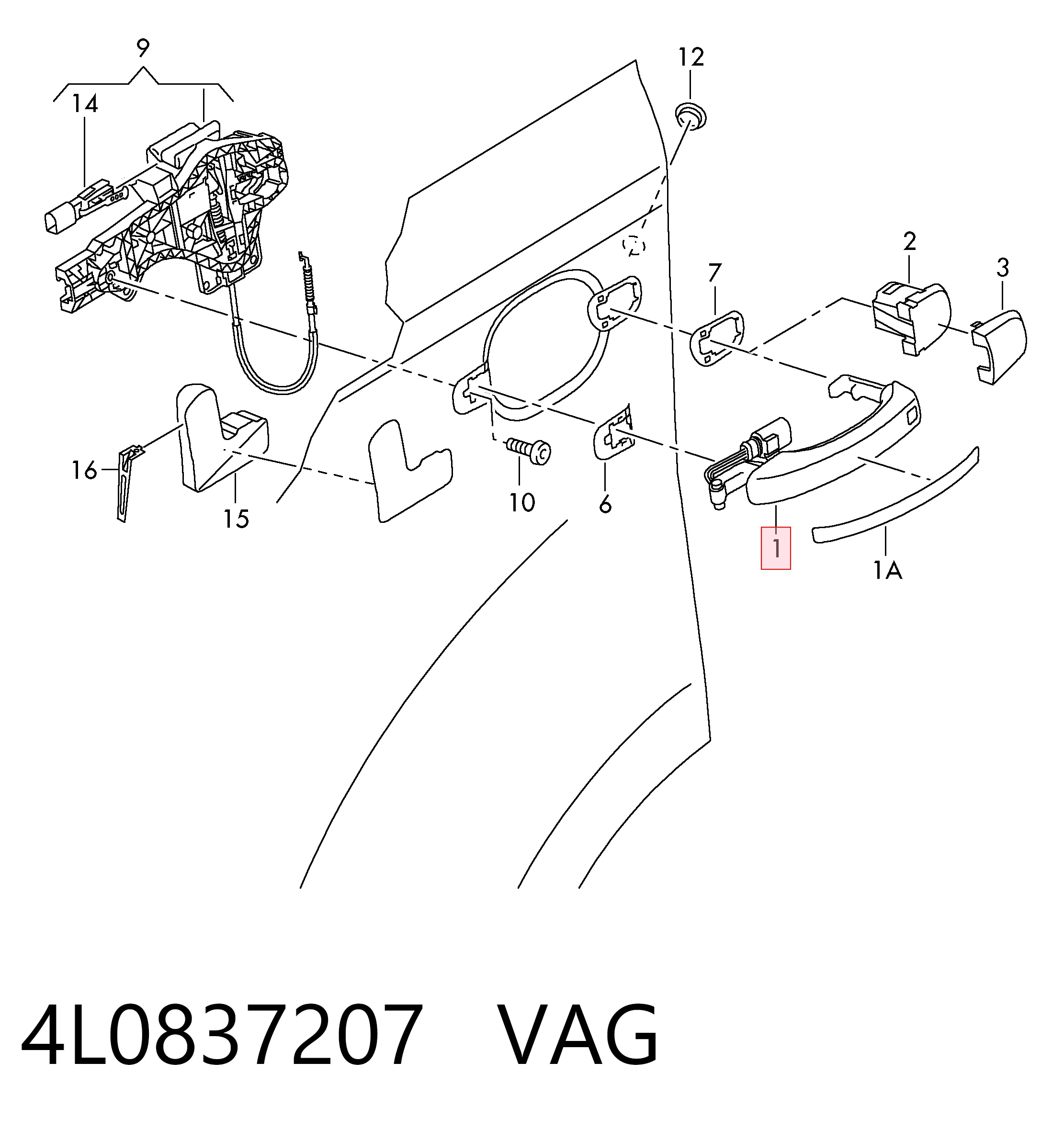 4L0837207 VAG Ручка передніх дверей, зовнішня