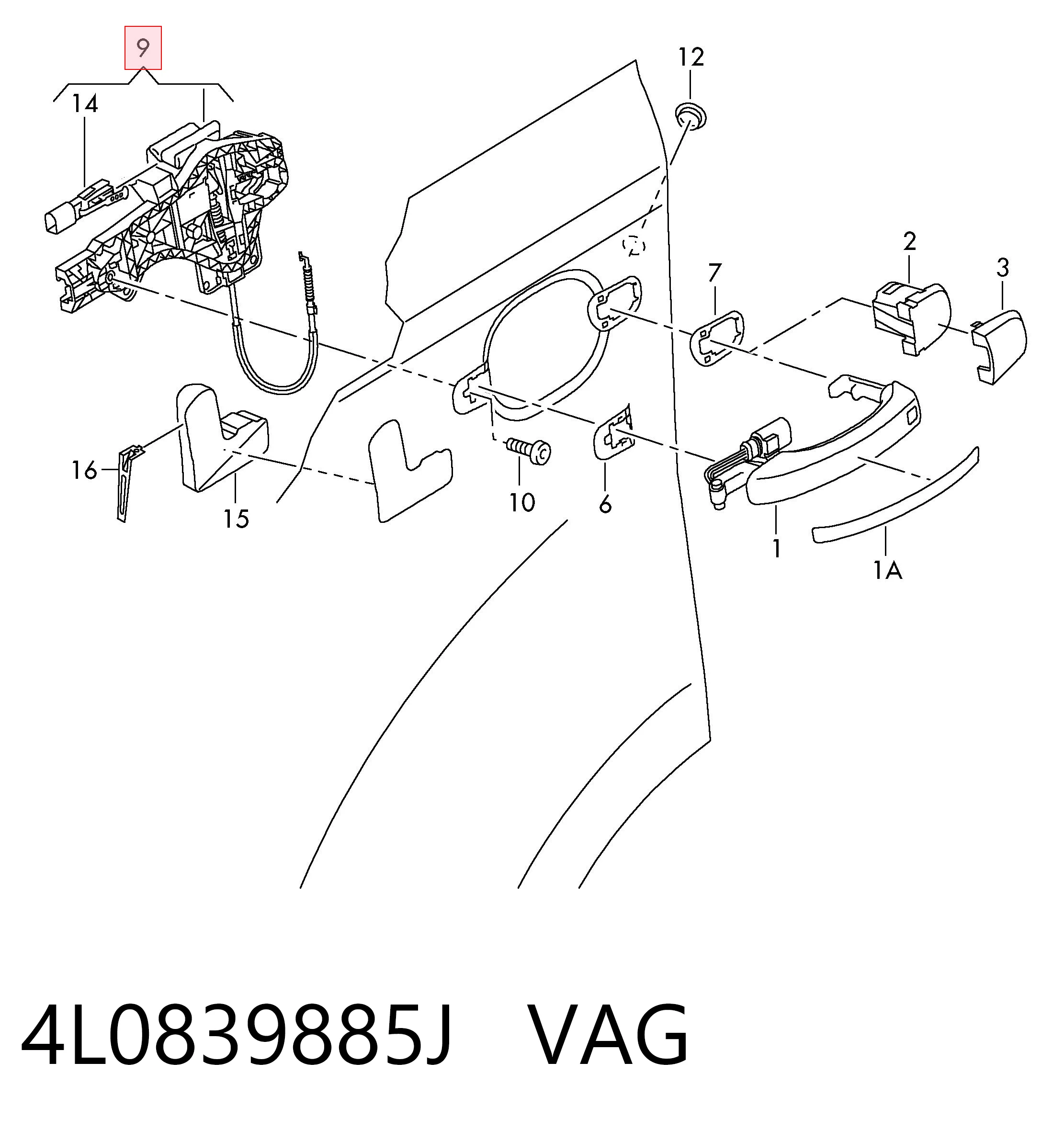 4L0839885J VAG Тримач зовнішньої ручки дверей, задніх лівих