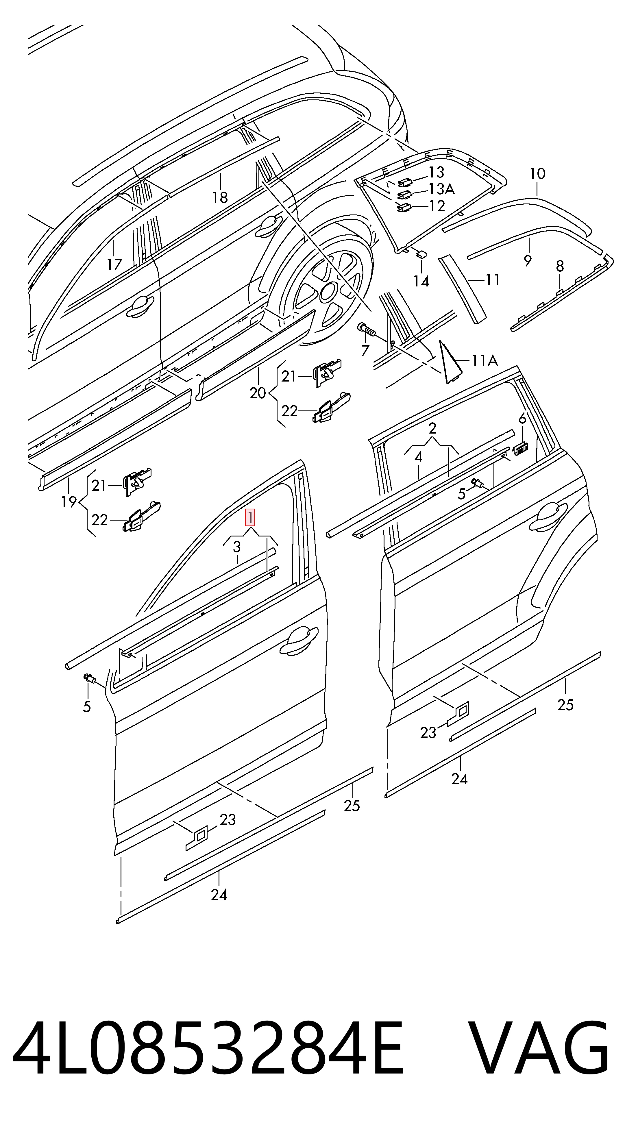 4L0853284E VAG Молдинг опускного скла нижній, двері передньої, правої