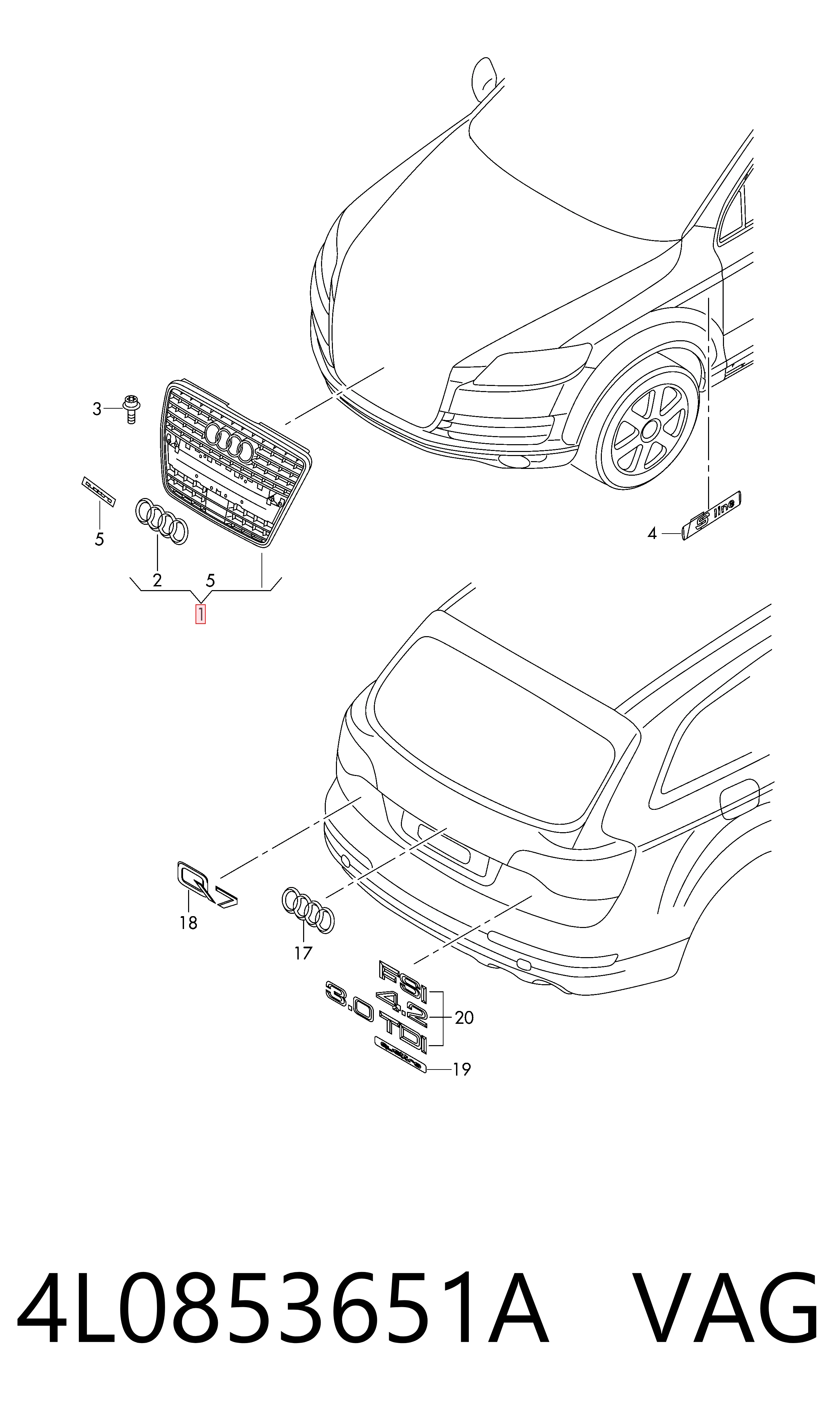 4L0853651A VAG Решітка радіатора