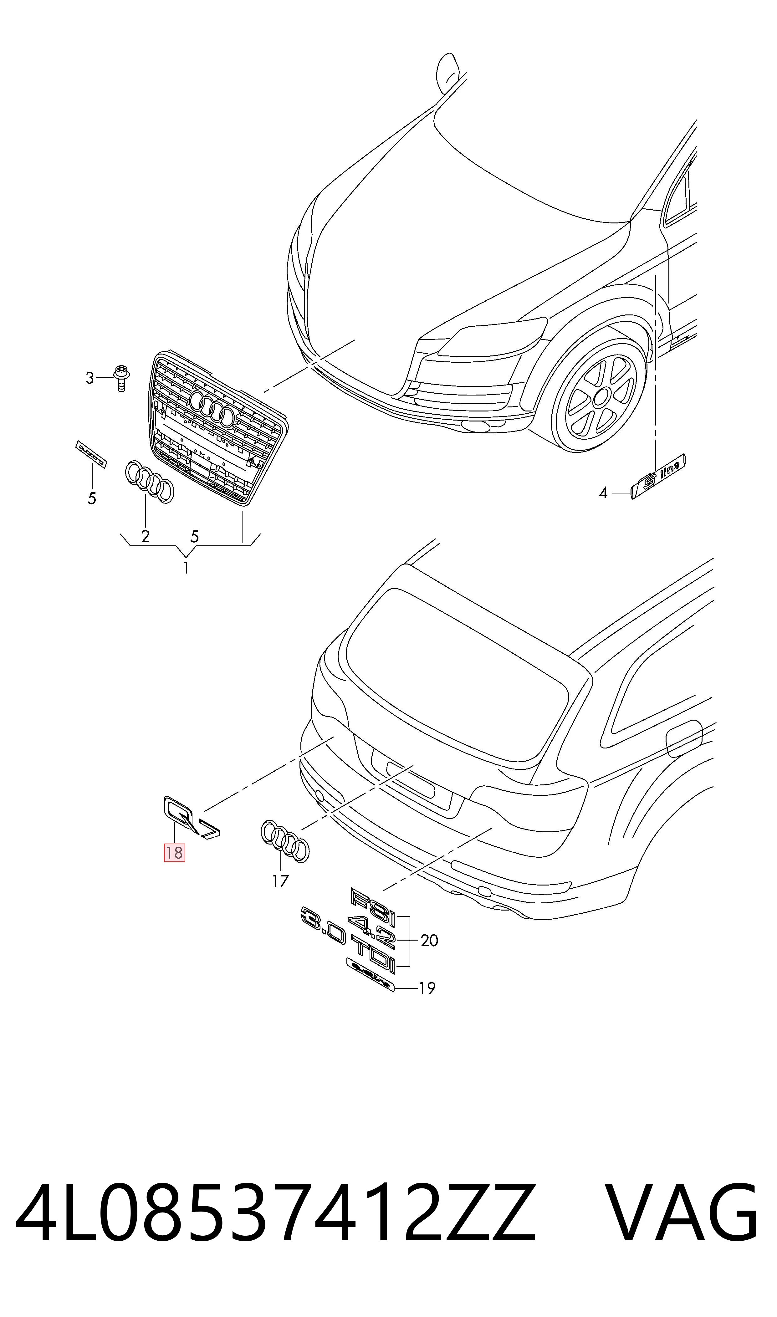 Емблема на кришку багажника, фірм.значок VAG 4L08537412ZZ ціна, від 10.06 USD