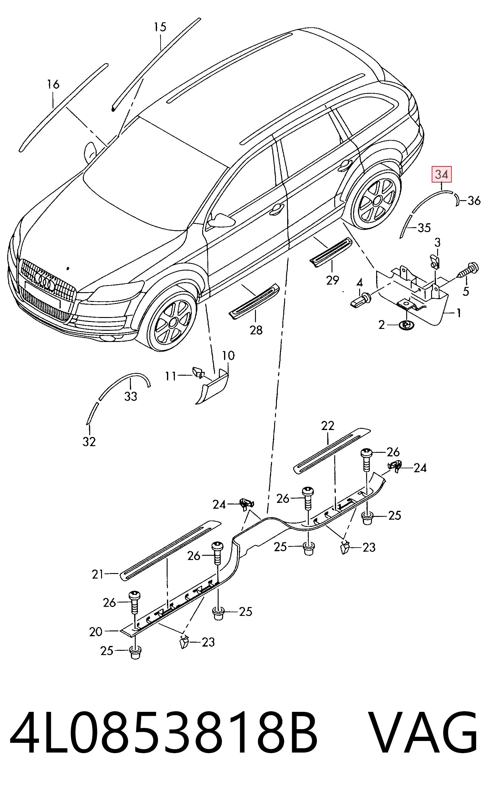 4L0853818B VAG Молдинг передньої арки колеса, правий