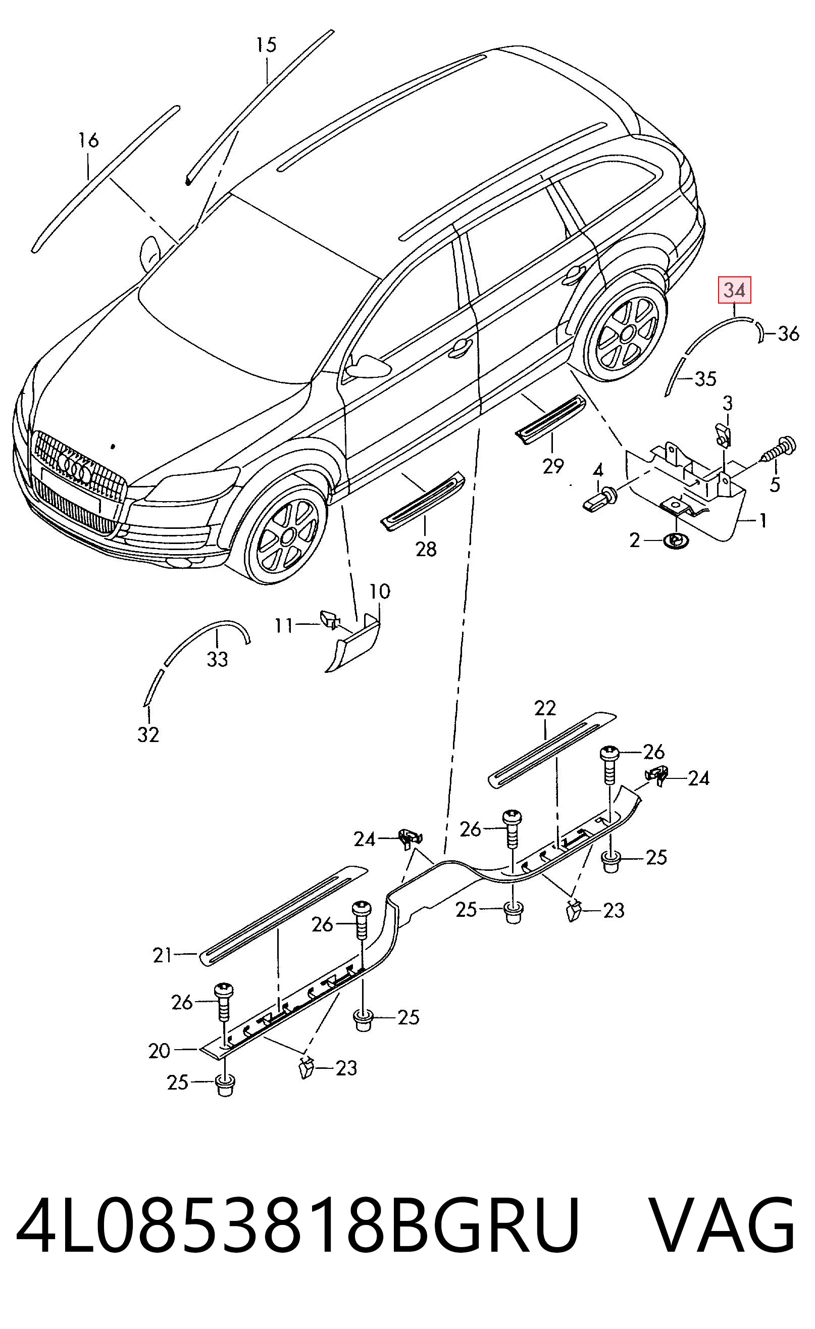 4L0853818BGRU VAG Молдинг передньої арки колеса, правий