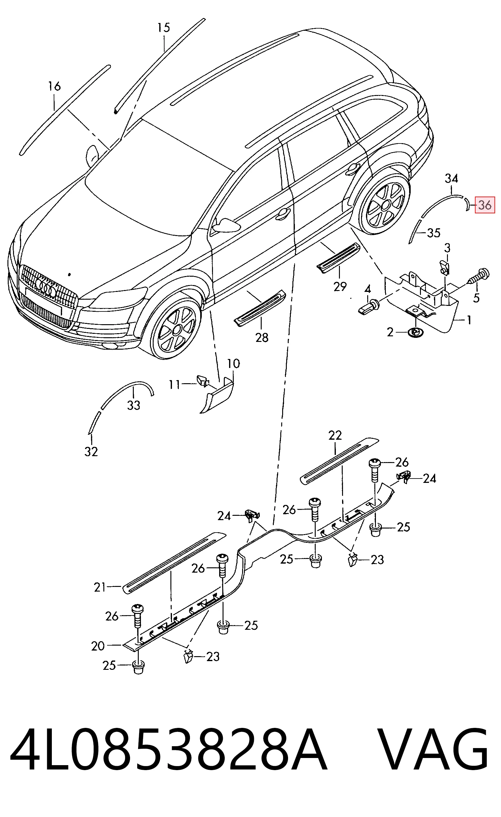 4L0853828A VAG Молдинг заднього бампера, правий
