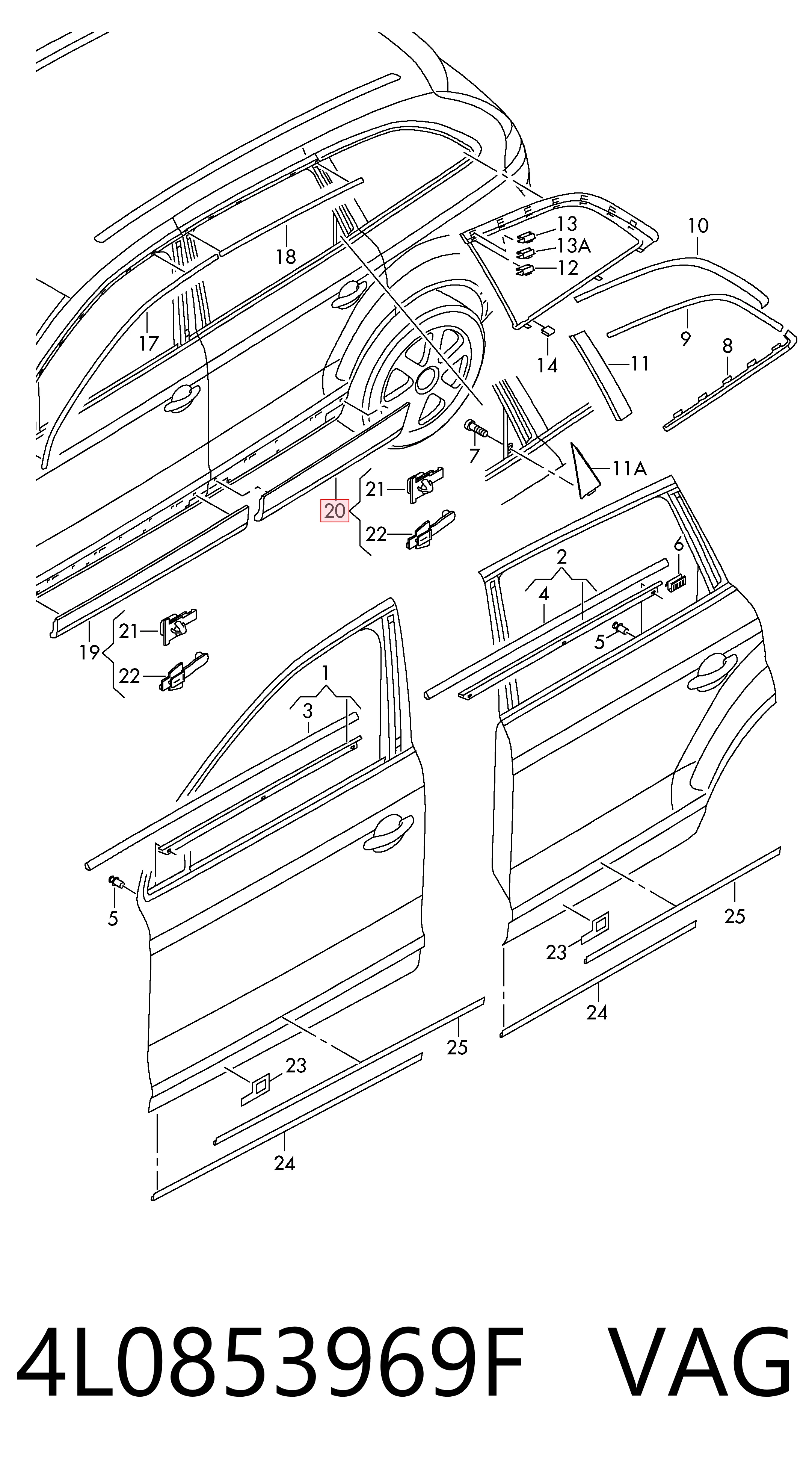 4L0853969F VAG Накладка задніх лівих дверей, нижня