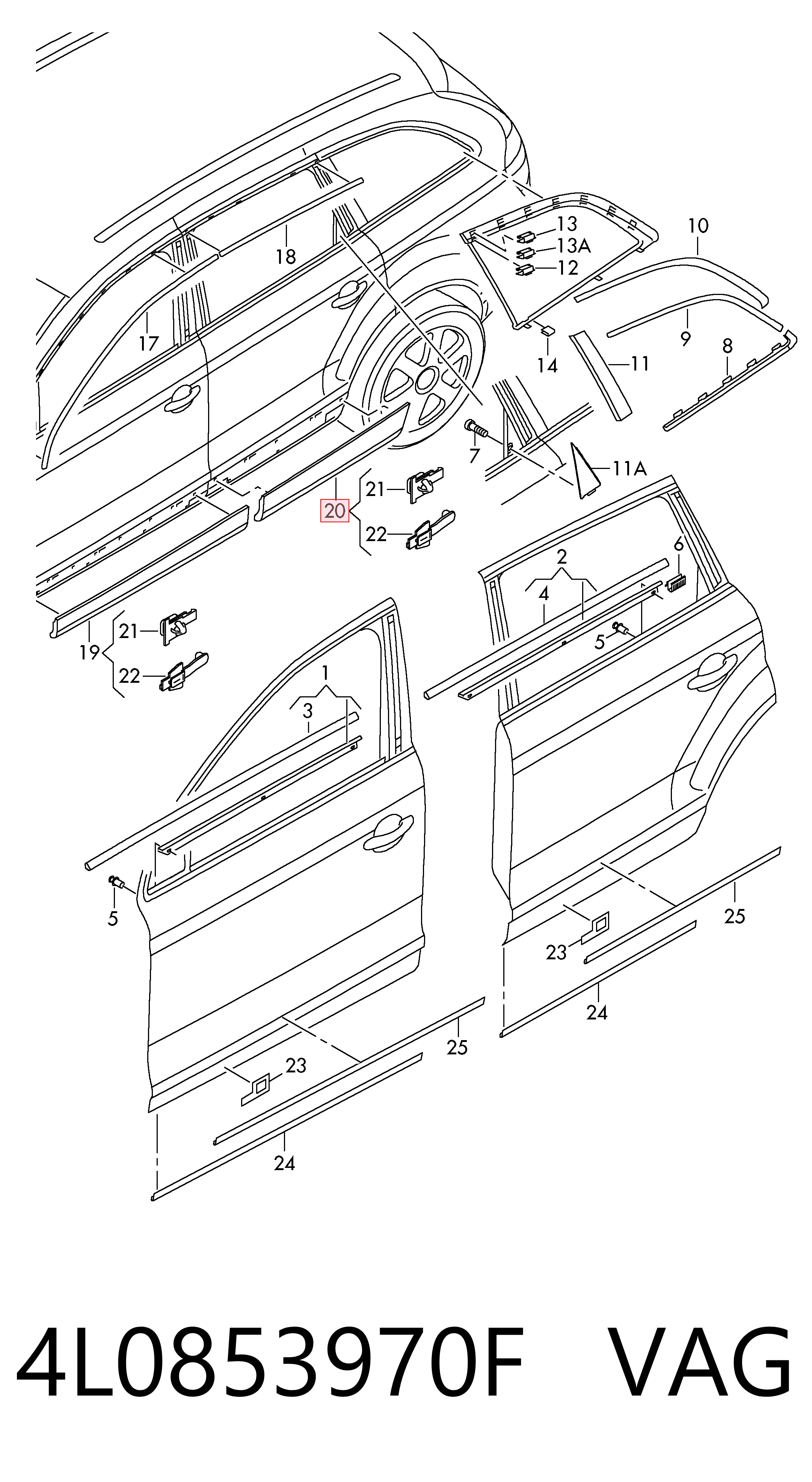 4L0853970F VAG Накладка задніх правих дверей, нижня