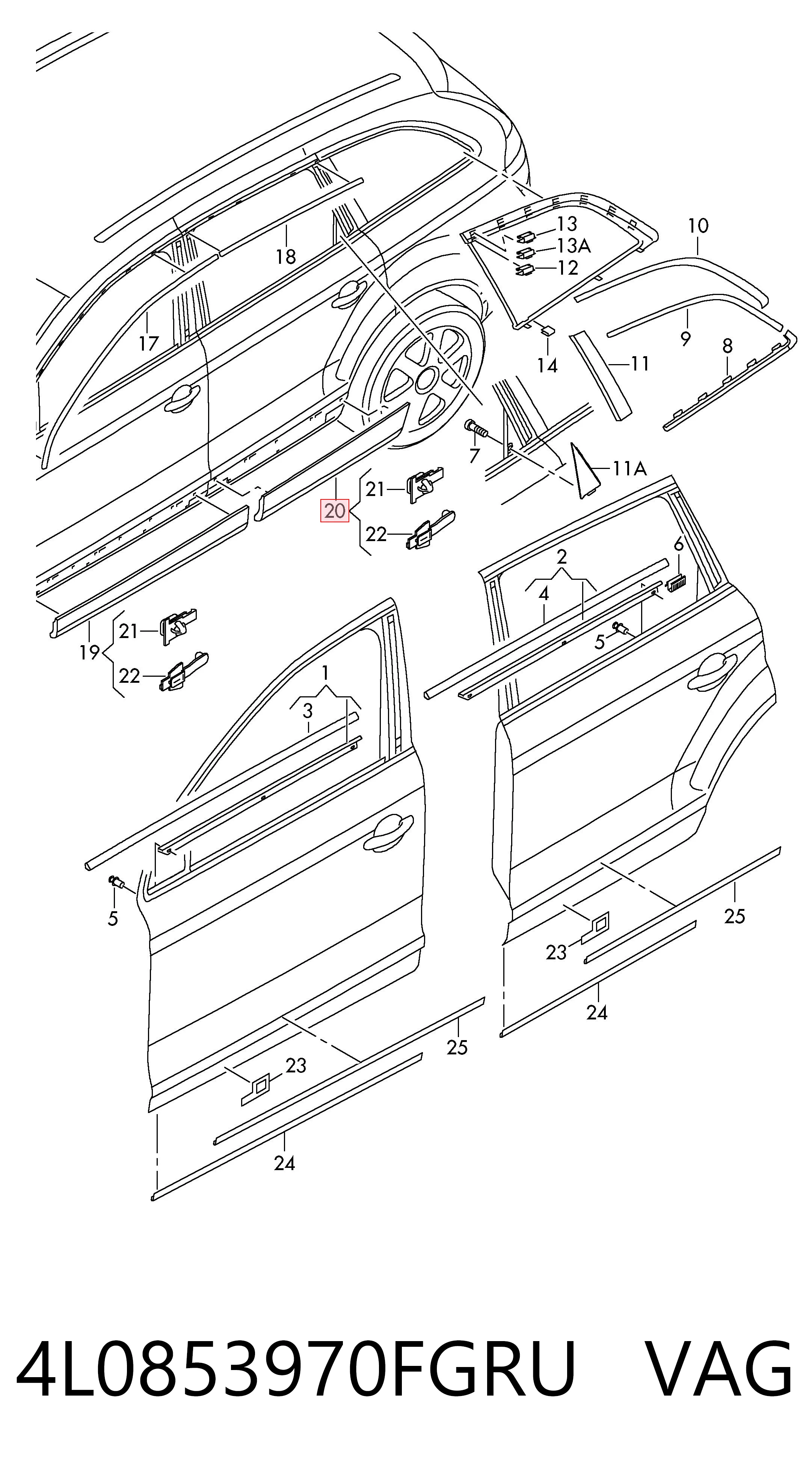 4L0853970FGRU VAG Накладка задніх правих дверей, нижня