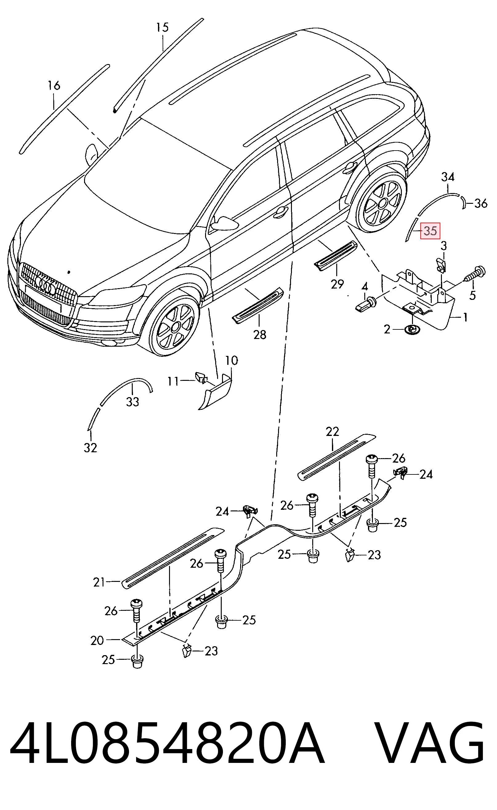 4L0854820A VAG Молдинг арки колеса заднього, правий