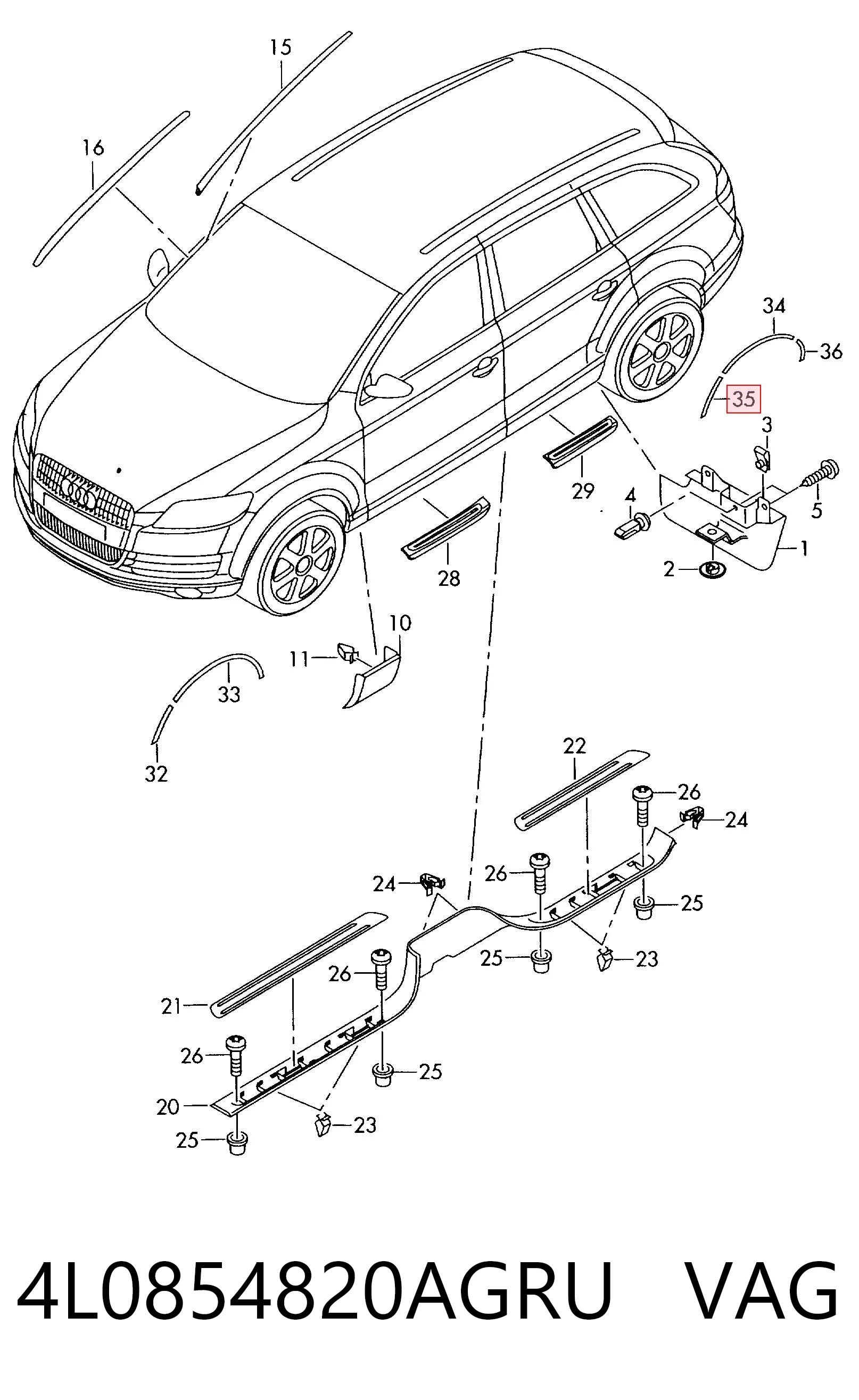 4L0854820AGRU VAG Молдинг арки колеса заднього, правий