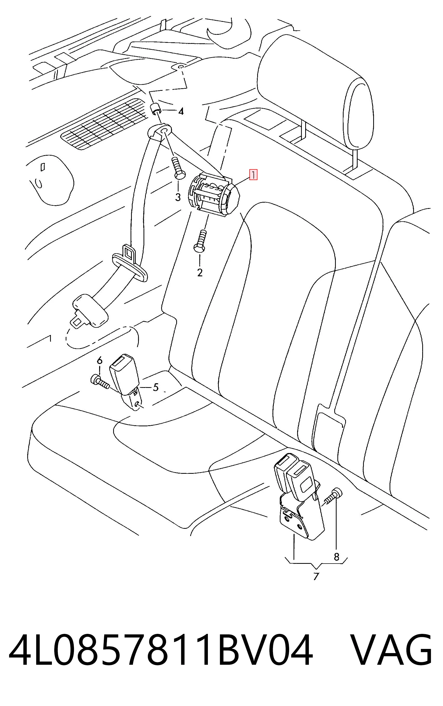 4L0857811BV04 VAG Пасок безпеки задній
