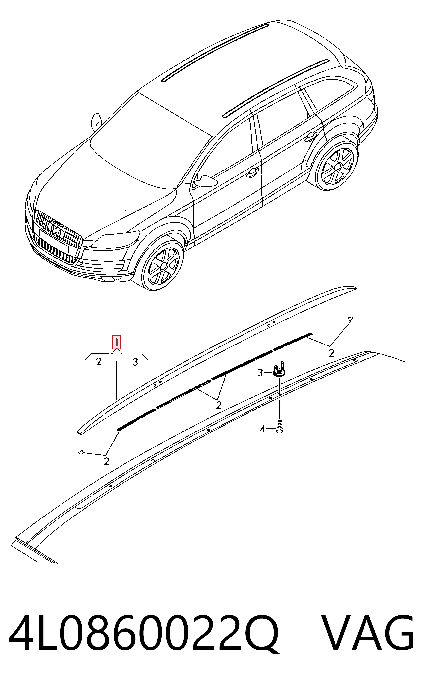 4L0860022Q VAG Автомобільний рейлінг на дах правий