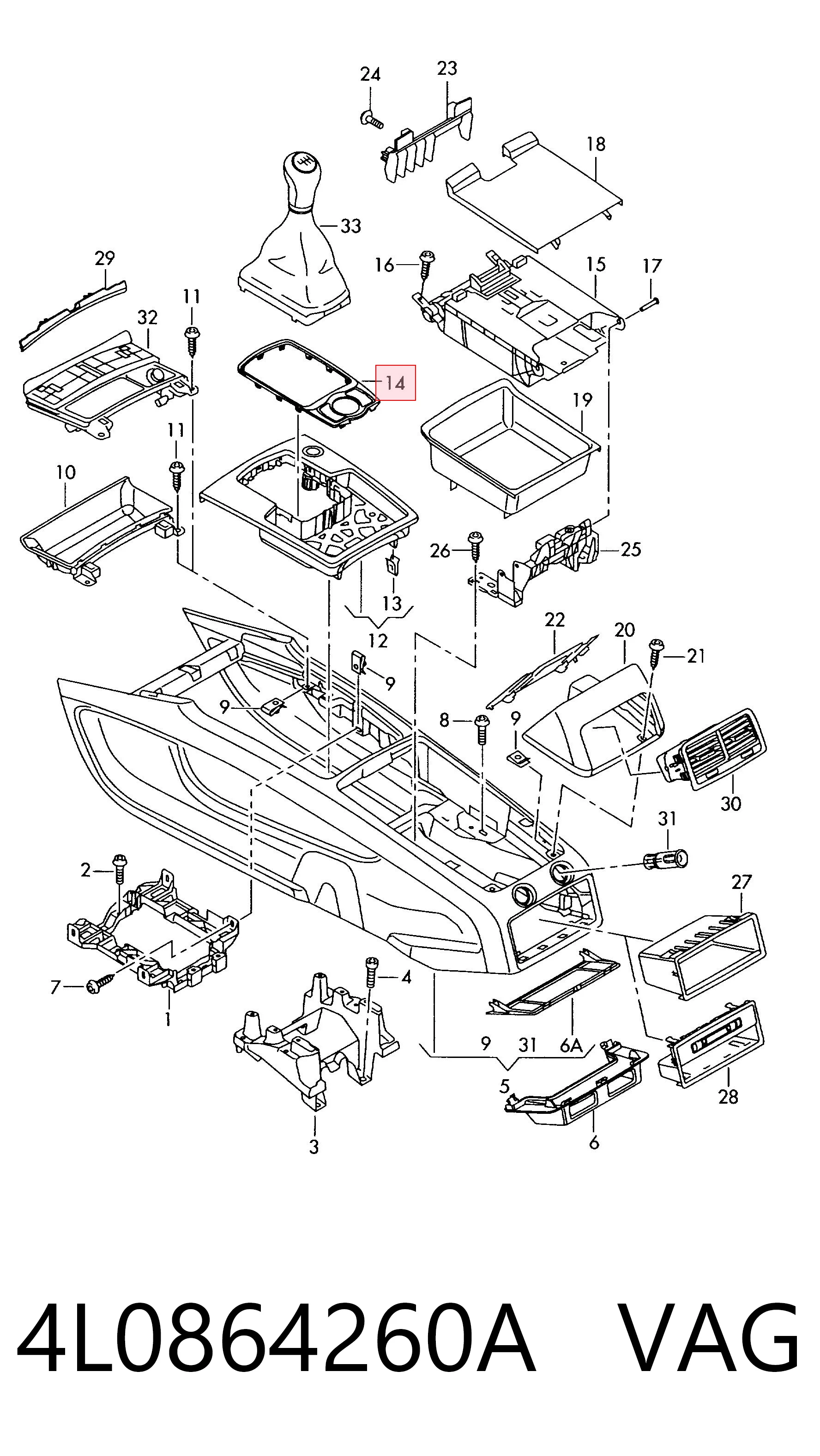 4L0864260A VAG Накладка селектора перемикання передач