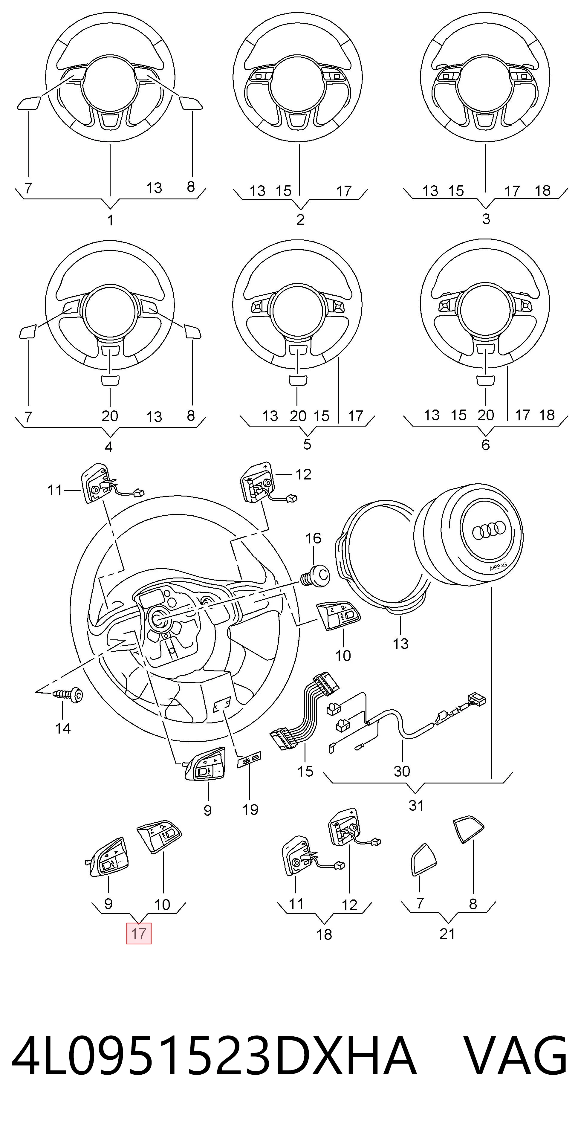 4L0951523DXHA VAG Блок кнопкових перемикачів кермового колеса