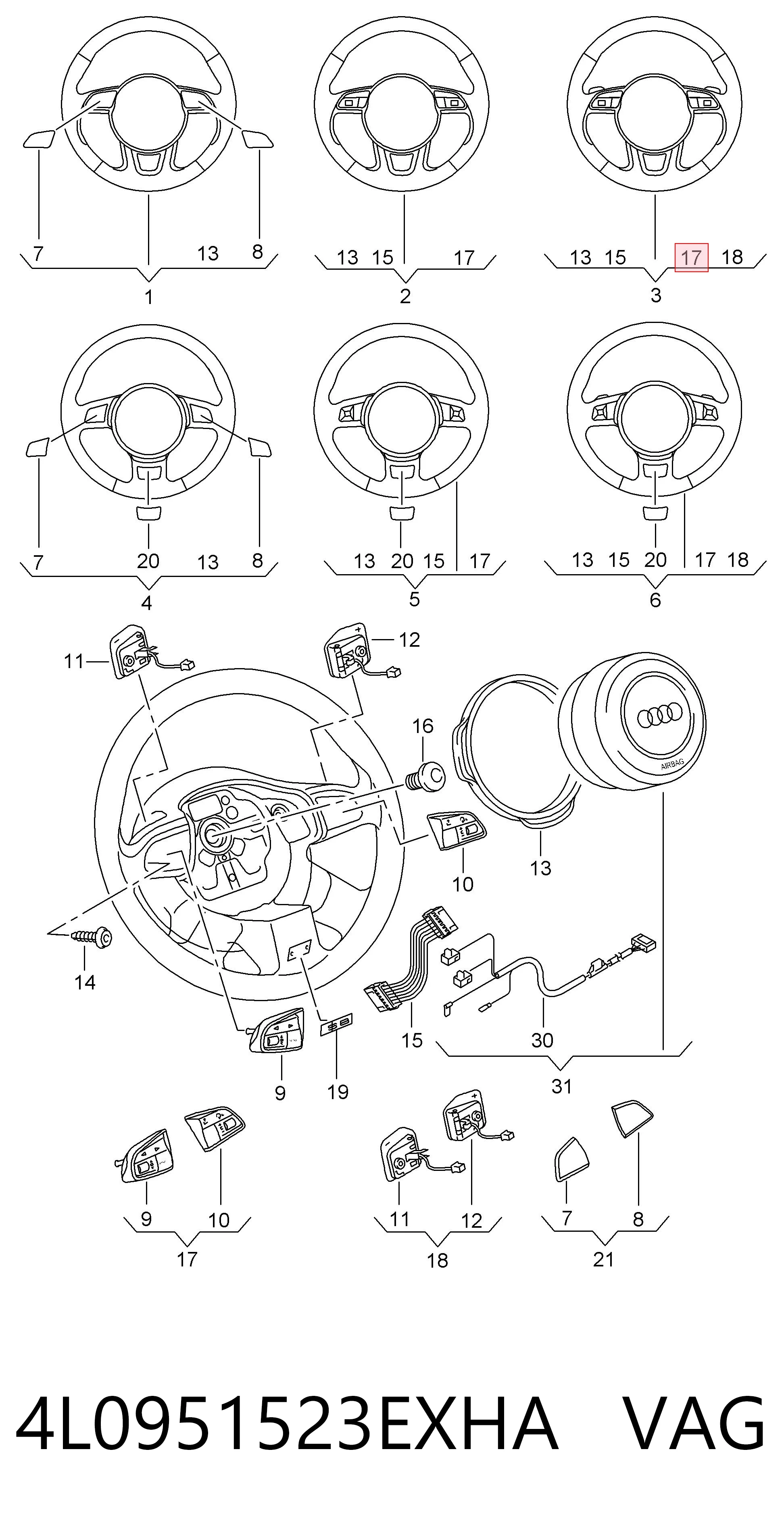 4L0951523EXHA VAG Блок кнопкових перемикачів кермового колеса