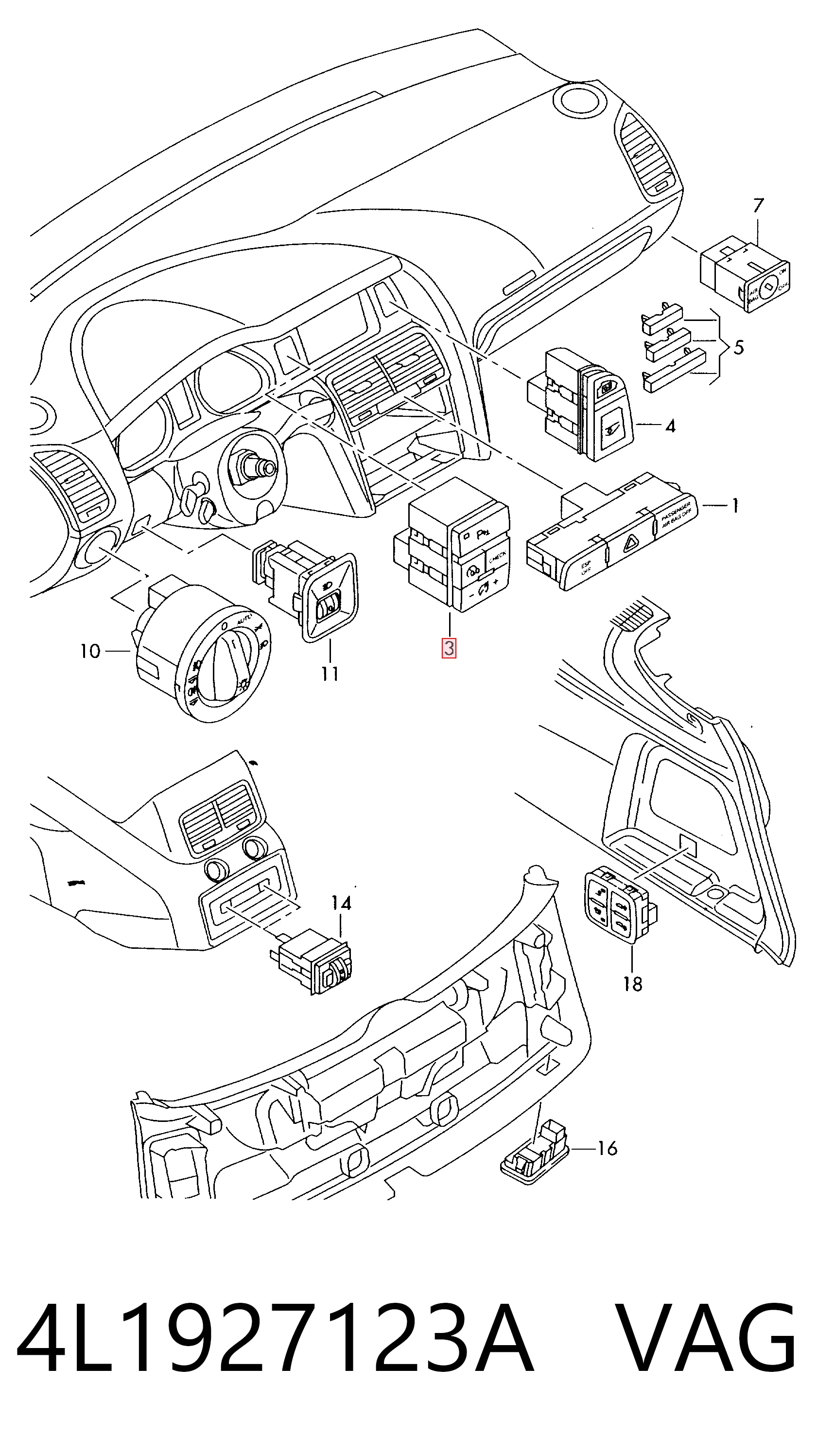 4L1927123A VAG Кнопка вмикання парктроніка