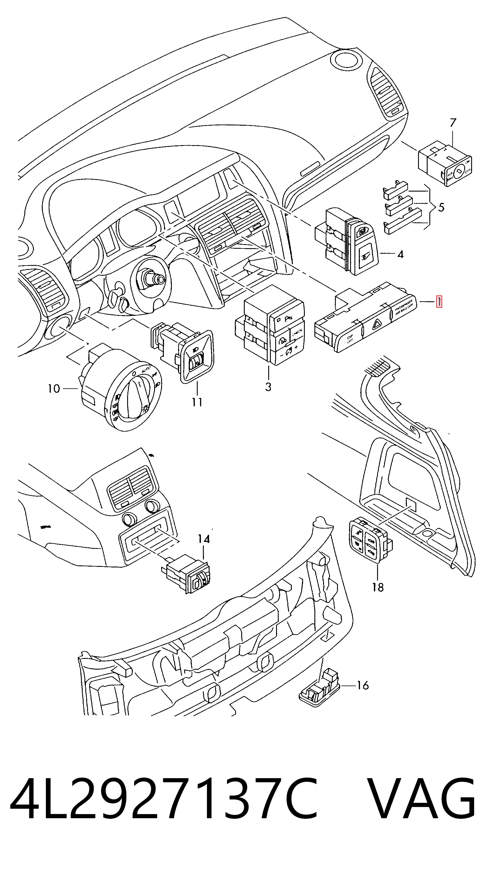 4L2927137C VAG Аварійна кнопка
