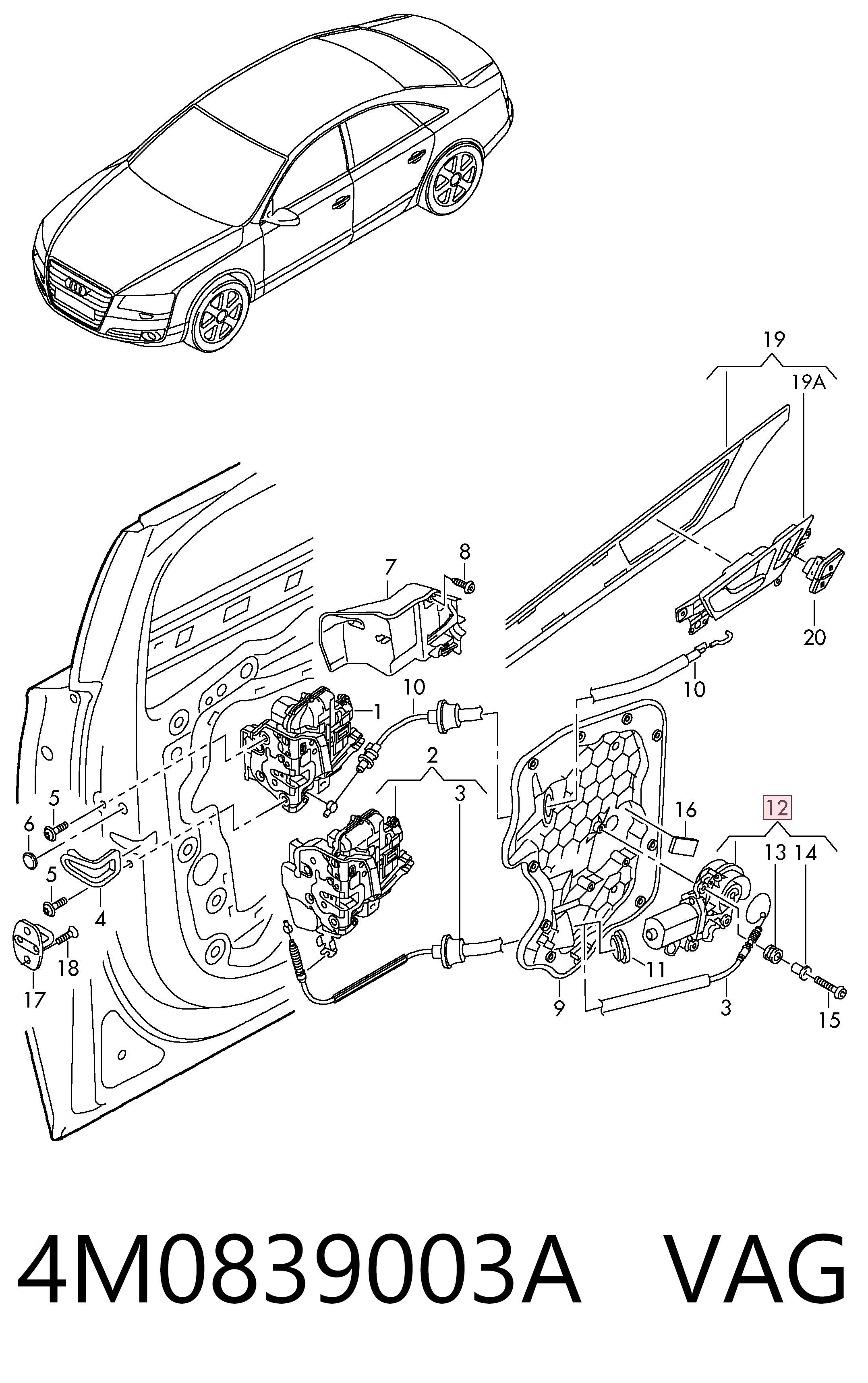 4M0839003 Bentley Актуатор дверей, задніх, лівих