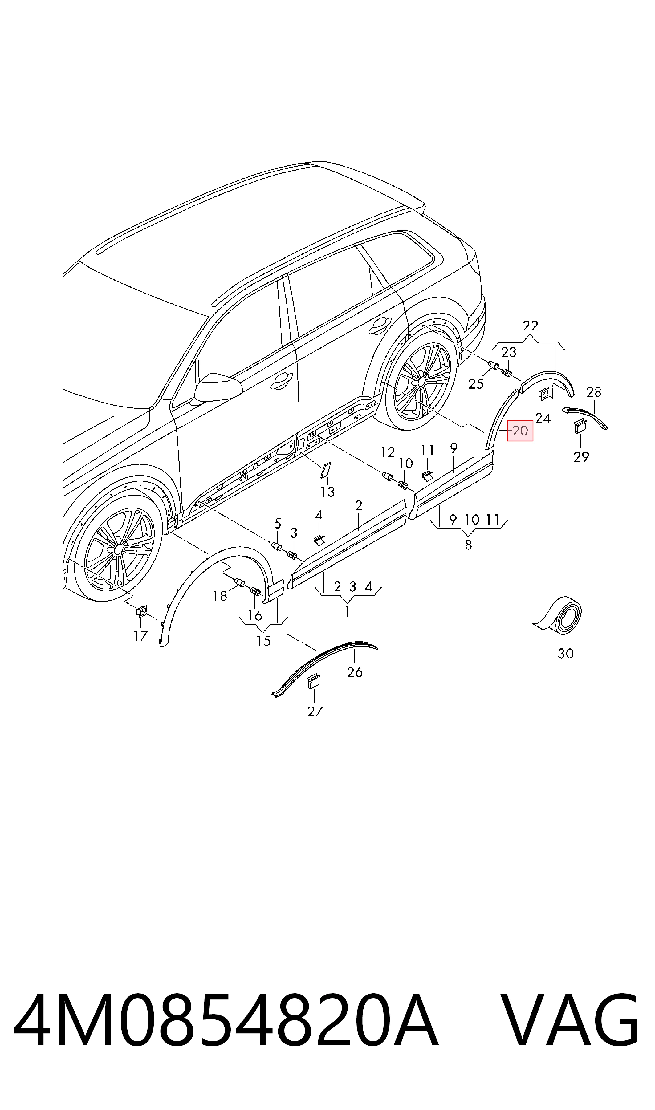 4M0854820A VAG Молдинг арки колеса заднього, правий