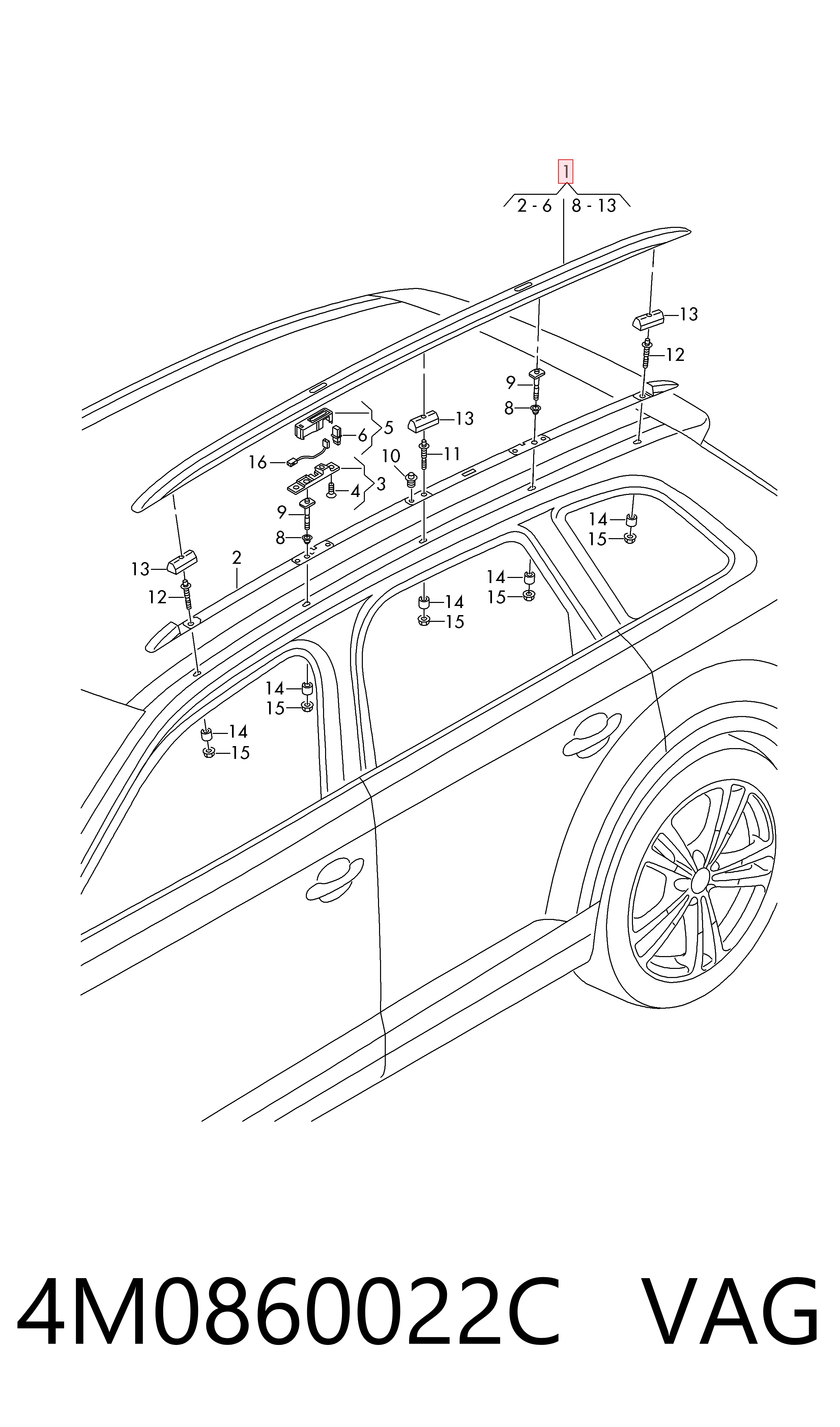 4M0860022C VAG Автомобільний рейлінг на дах правий
