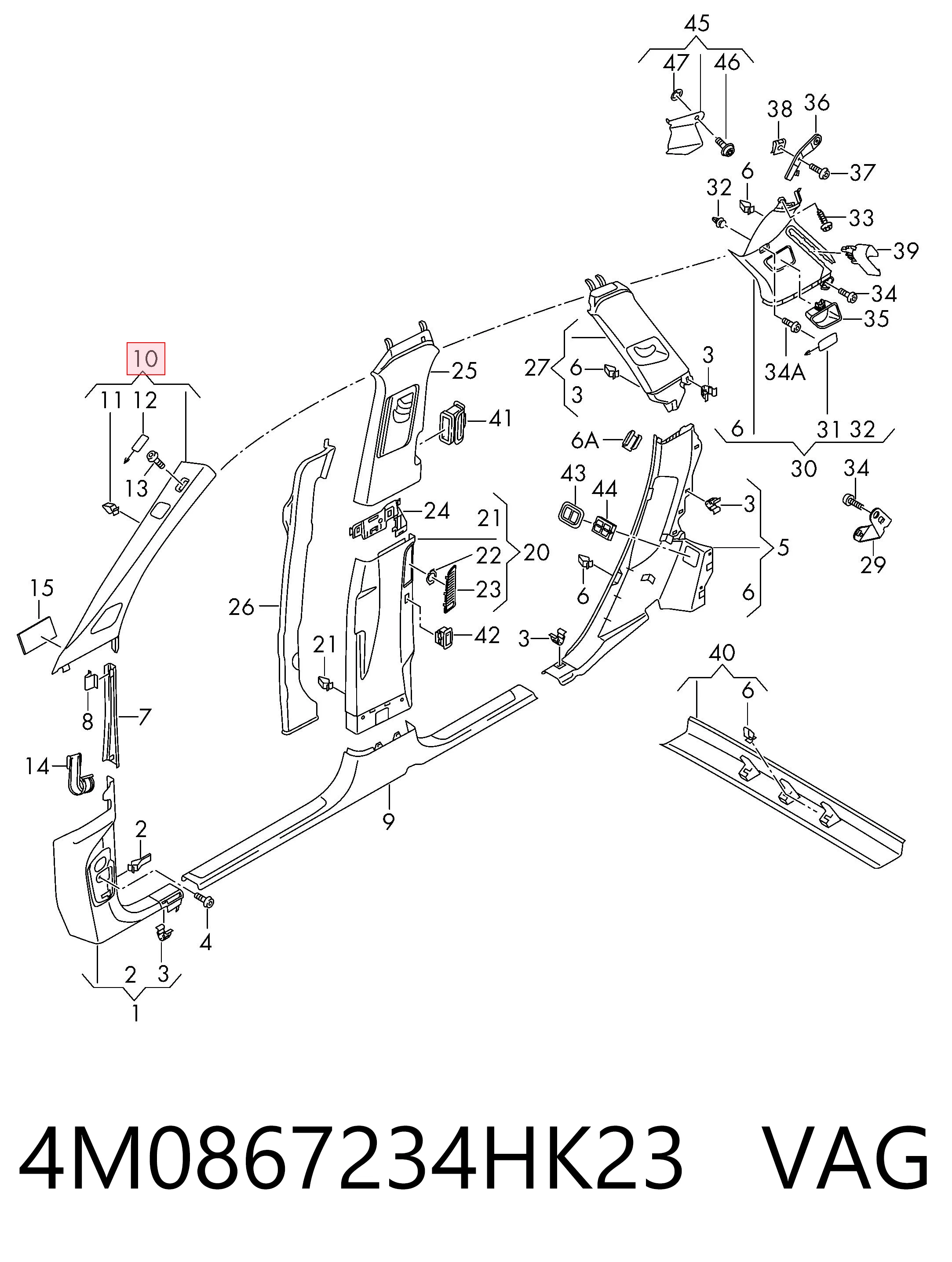 4M0867234HK23 VAG Обшивка стійки кузова внутрішня, передня права