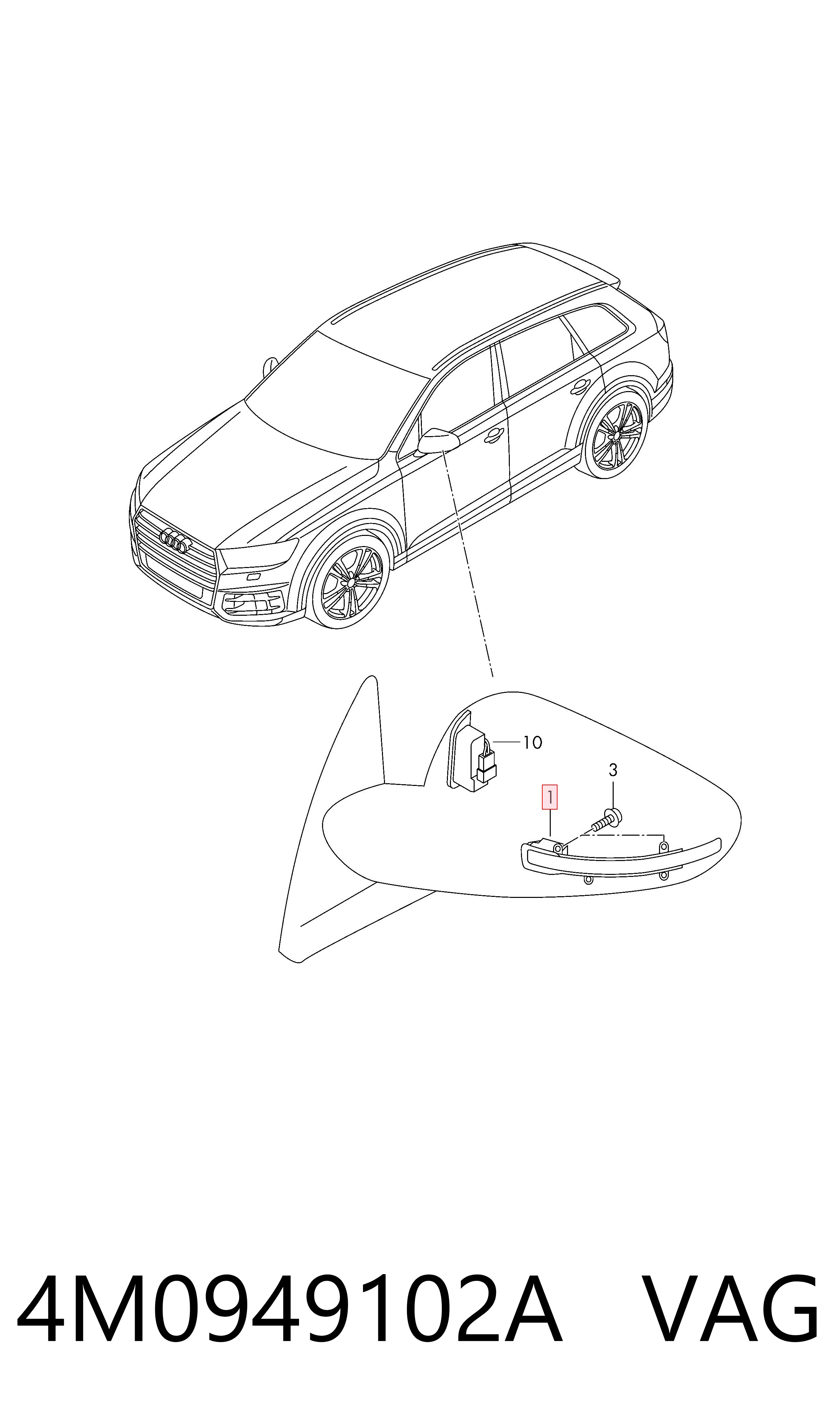 Покажчик повороту дзеркала, правий Bentley 4M0949102A ціна, від 31.35 USD