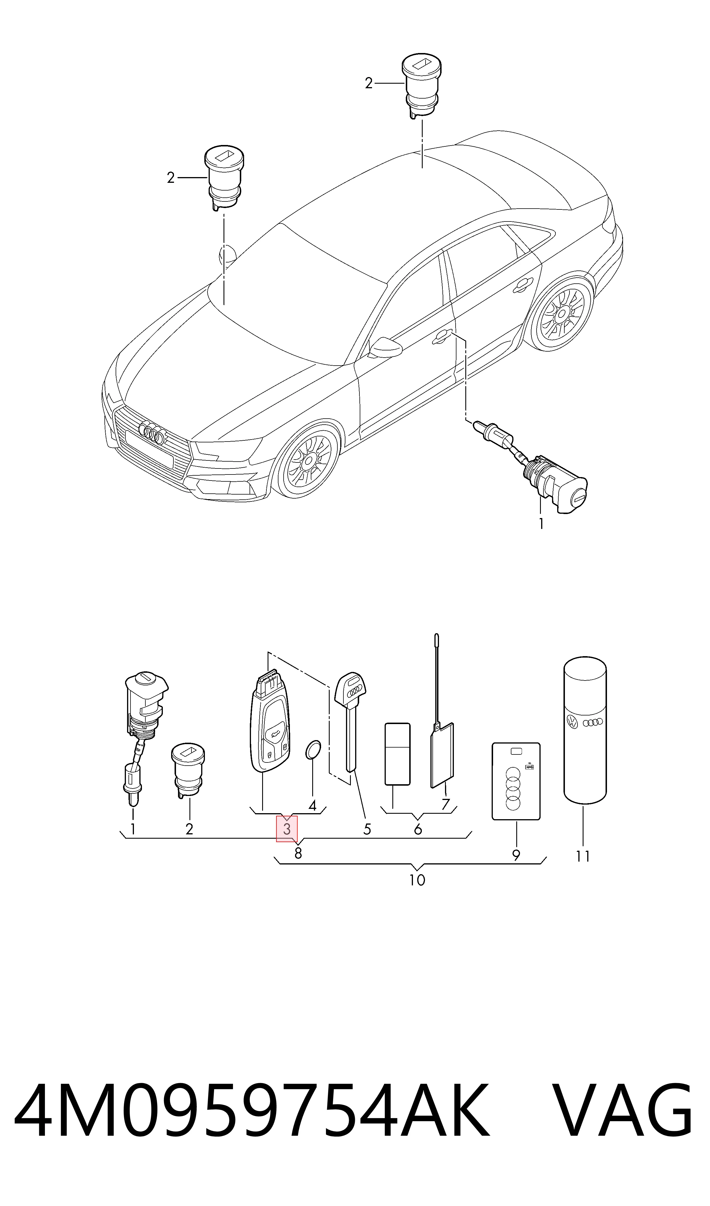 4M0959754AK VAG Ключ замка запалювання