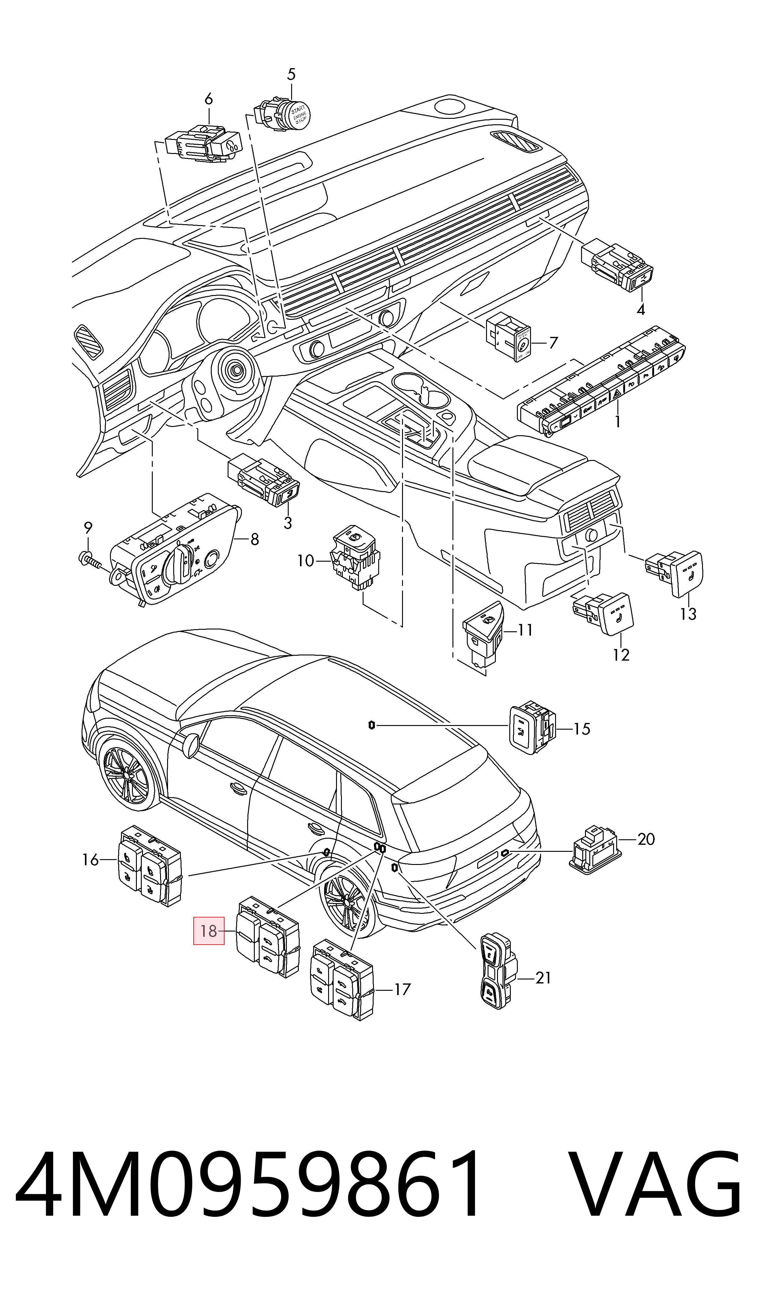 4M08633654PK Bentley Блок кнопок механізму регулювання сидінь