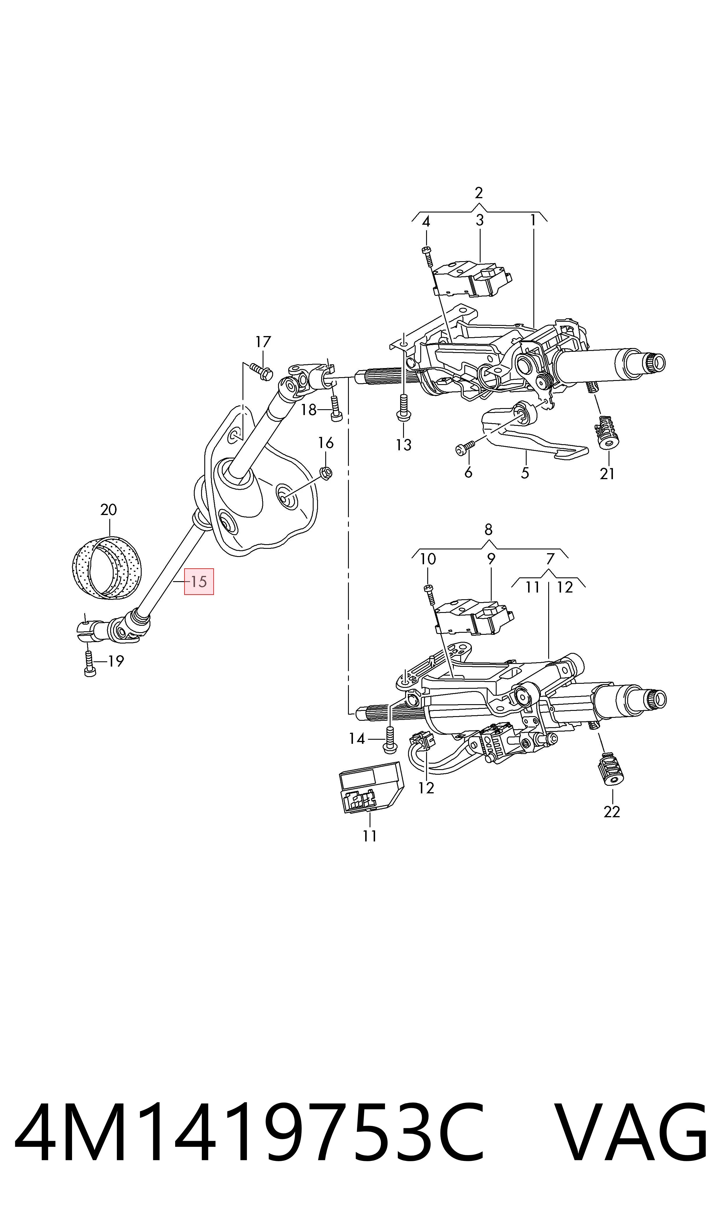 Вал рульової колонки, нижній Bentley 4M1419753D ціна, від 60.67 USD