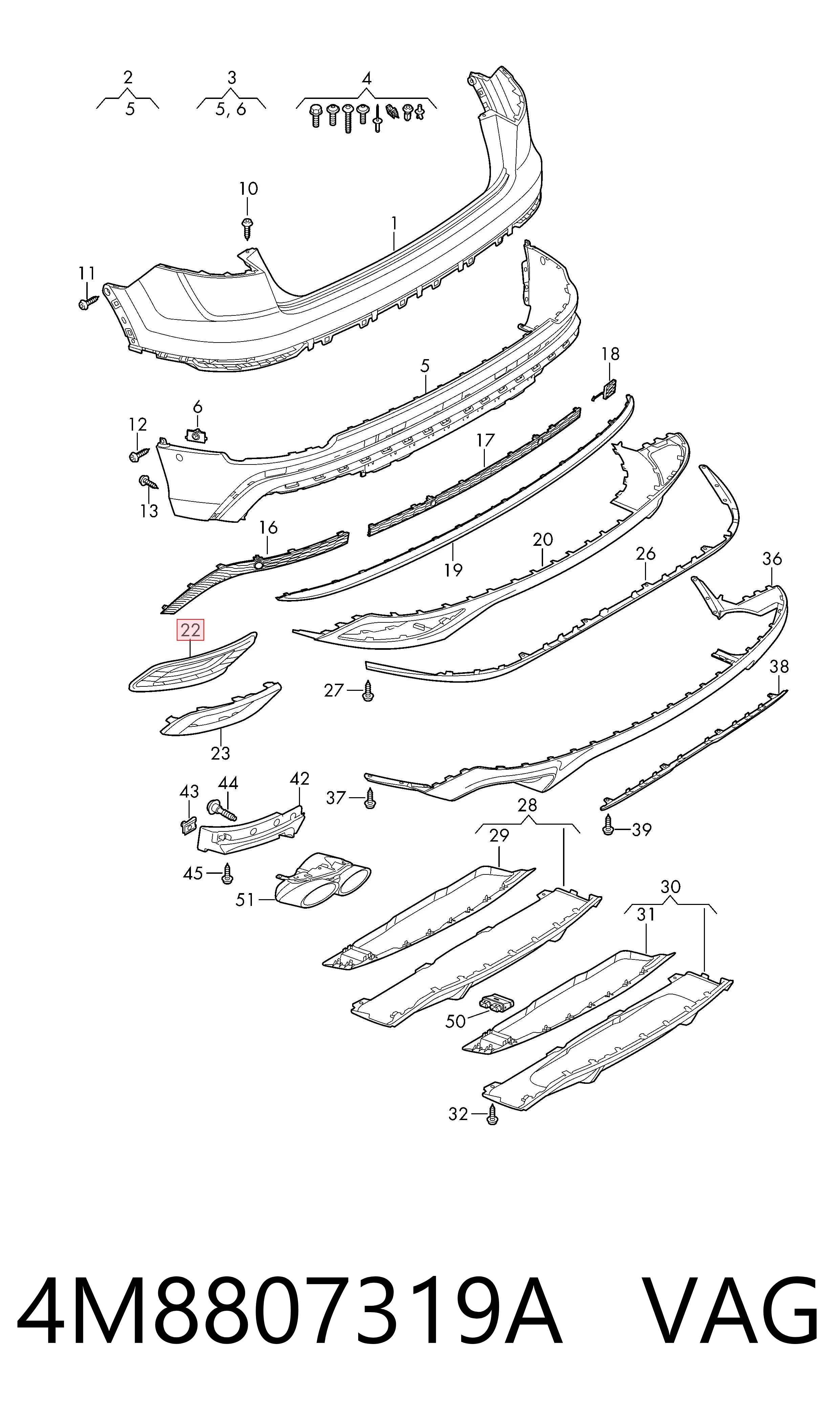4M8807319A VAG Кронштейн бампера заднього, лівий