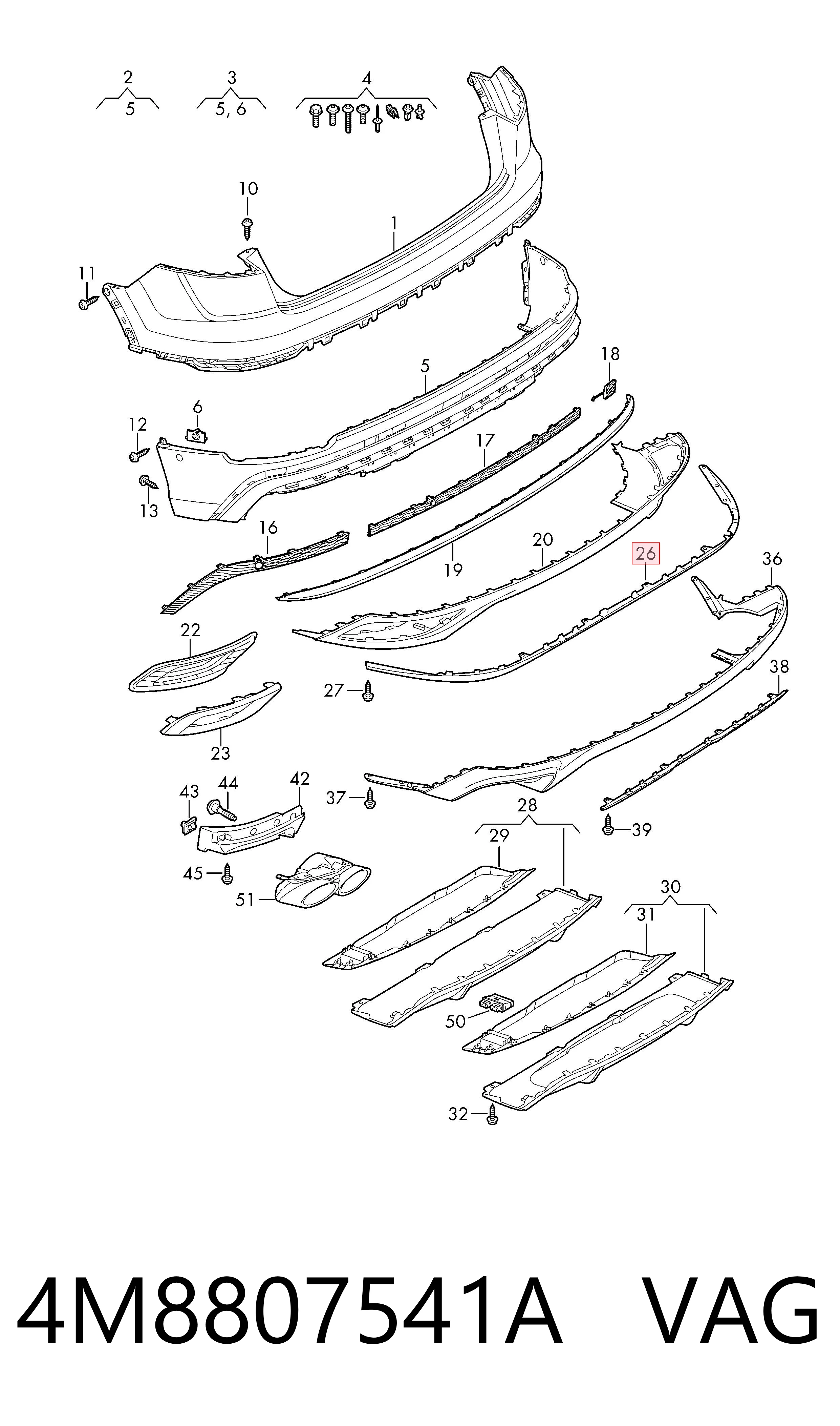 4M8807541A VAG Захисна накладка на задній бампер
