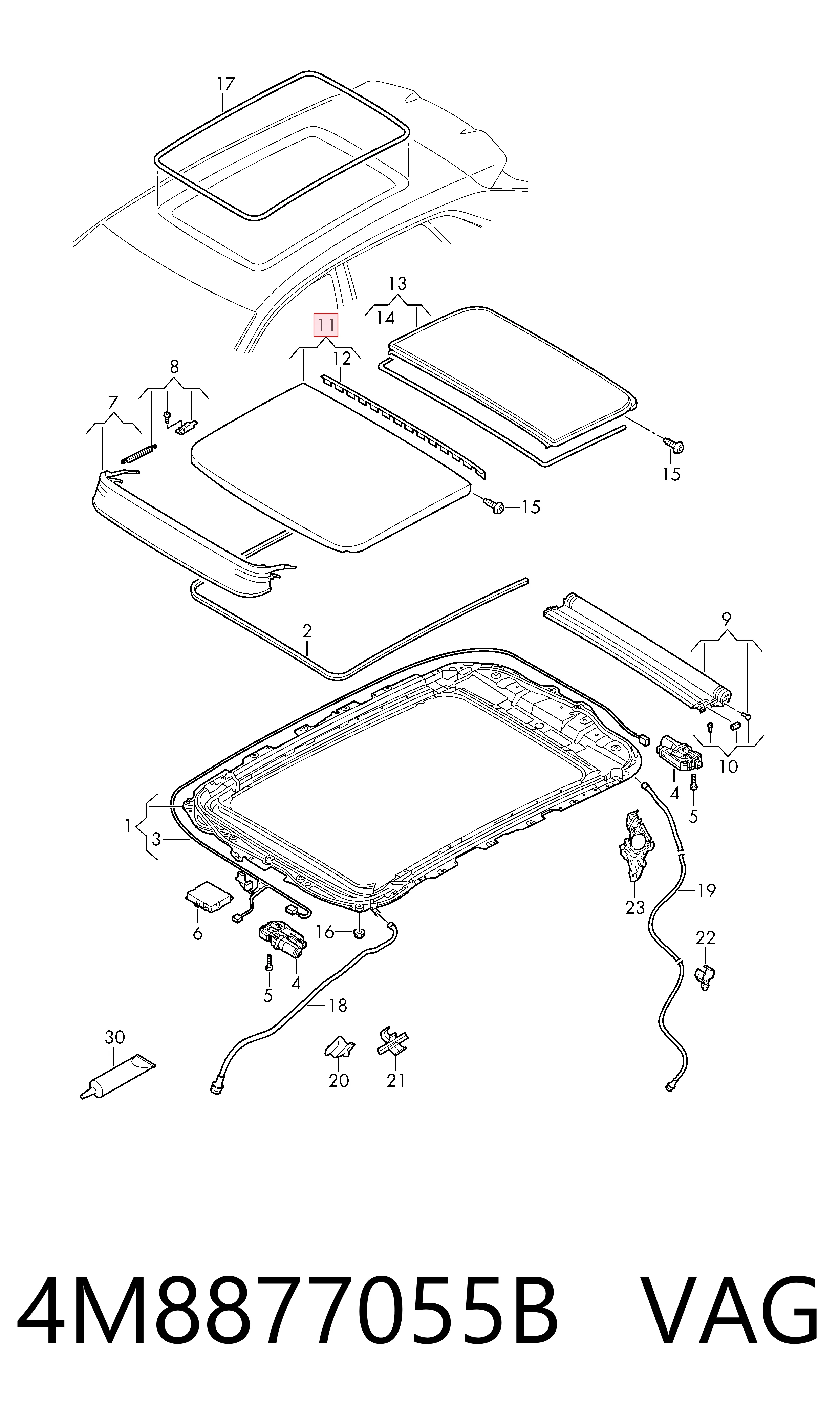 4M8877055B VAG Кришка люка даху передня