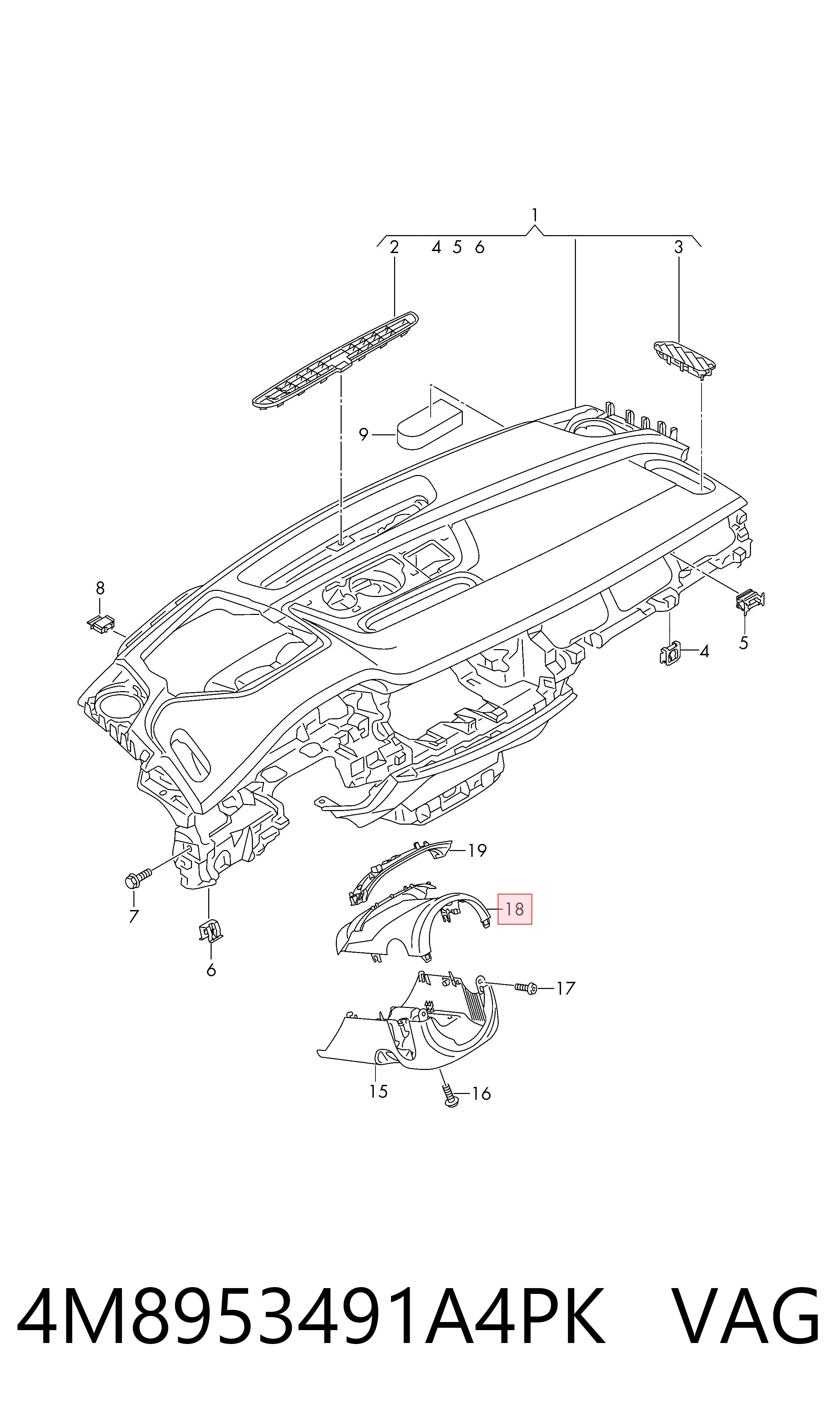 4M8953491A4PK VAG Накладка рульової колонки