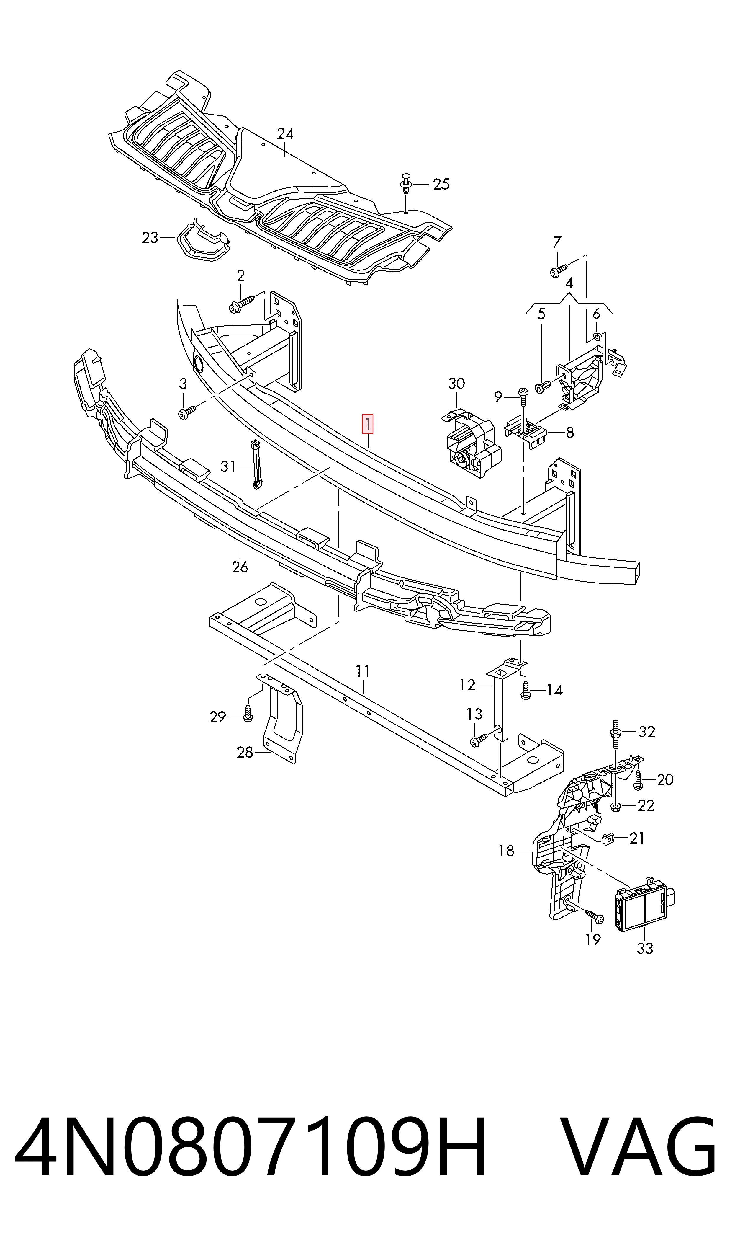 Шина бампера переднього VAG 4N0807109H ціна, від 168.13 USD