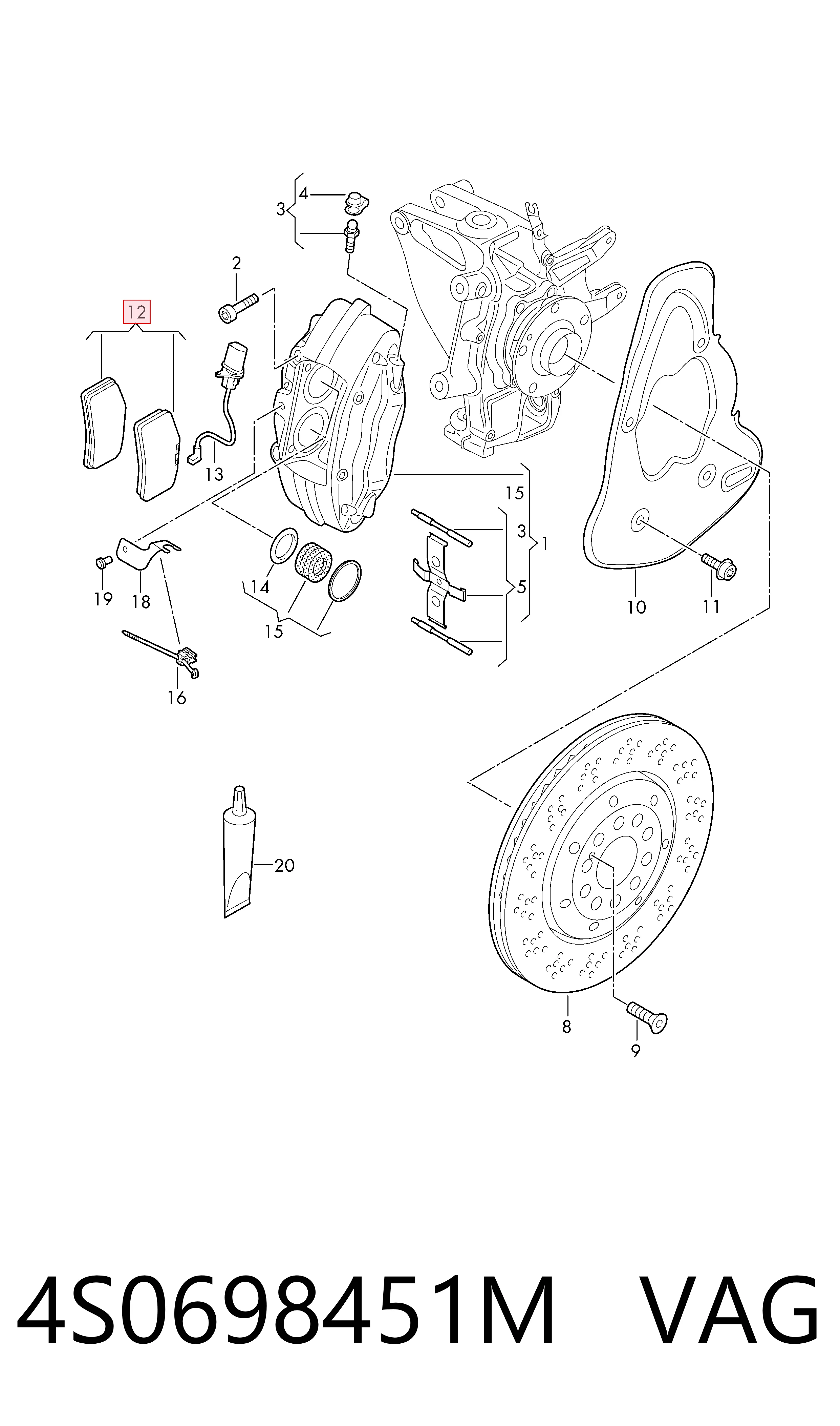 4S0698451M VAG Колодки гальмівні задні, дискові
