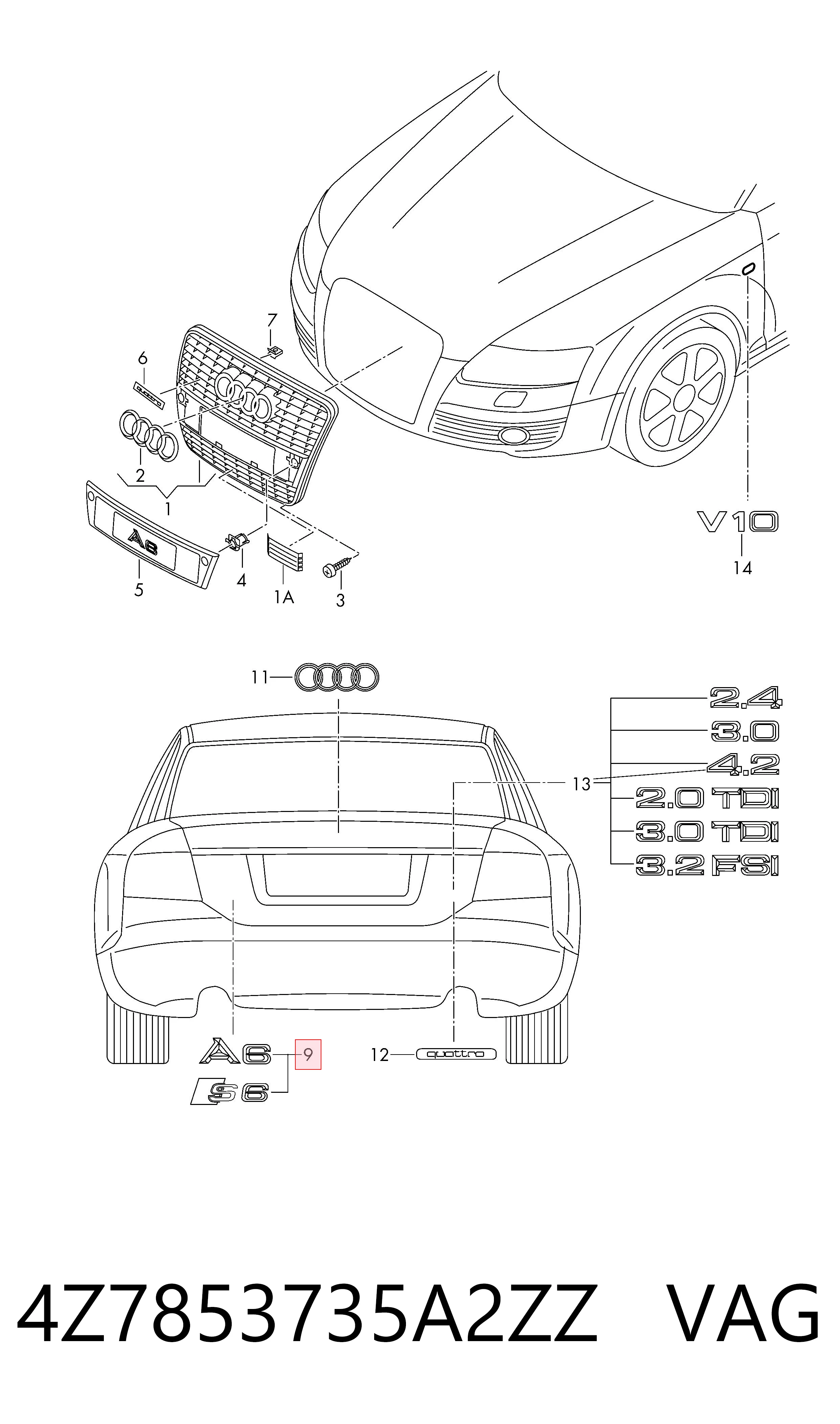 4Z7853735A2ZZ VAG Емблема кришки багажника, фірмовий значок