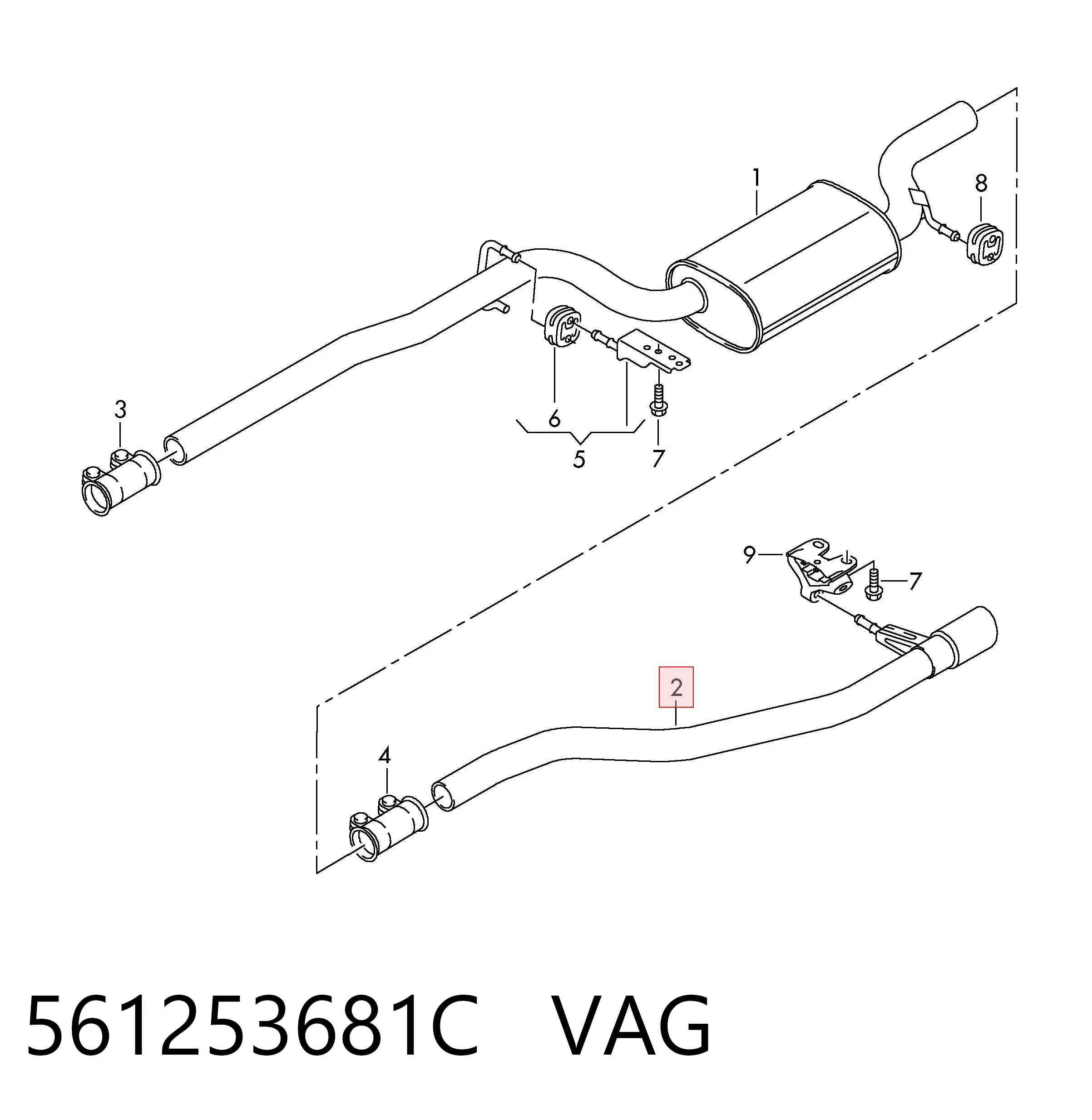 561253681C VAG Глушник, задня частина