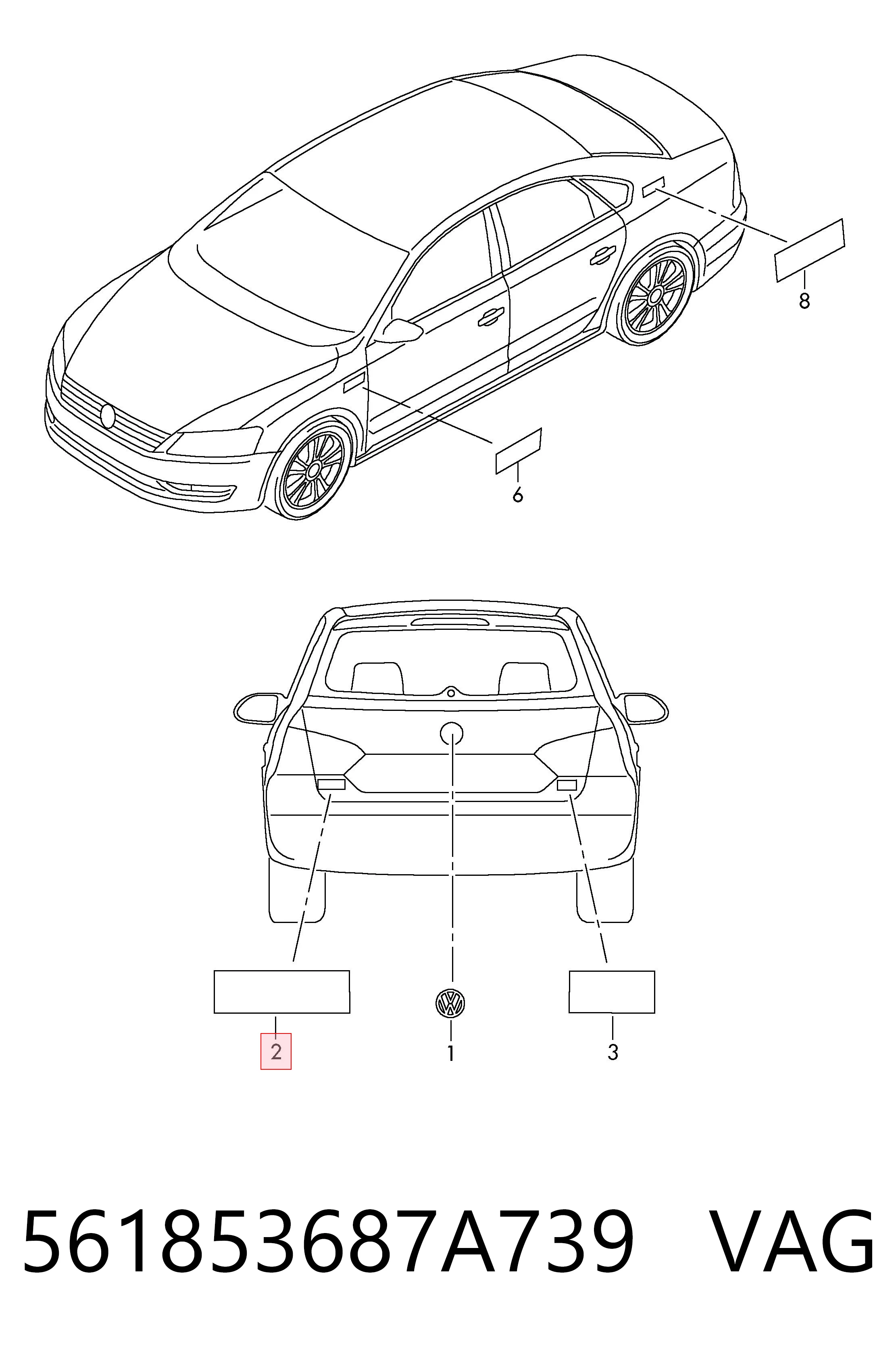 561853687A739 VAG Емблема кришки багажника, фірмовий значок