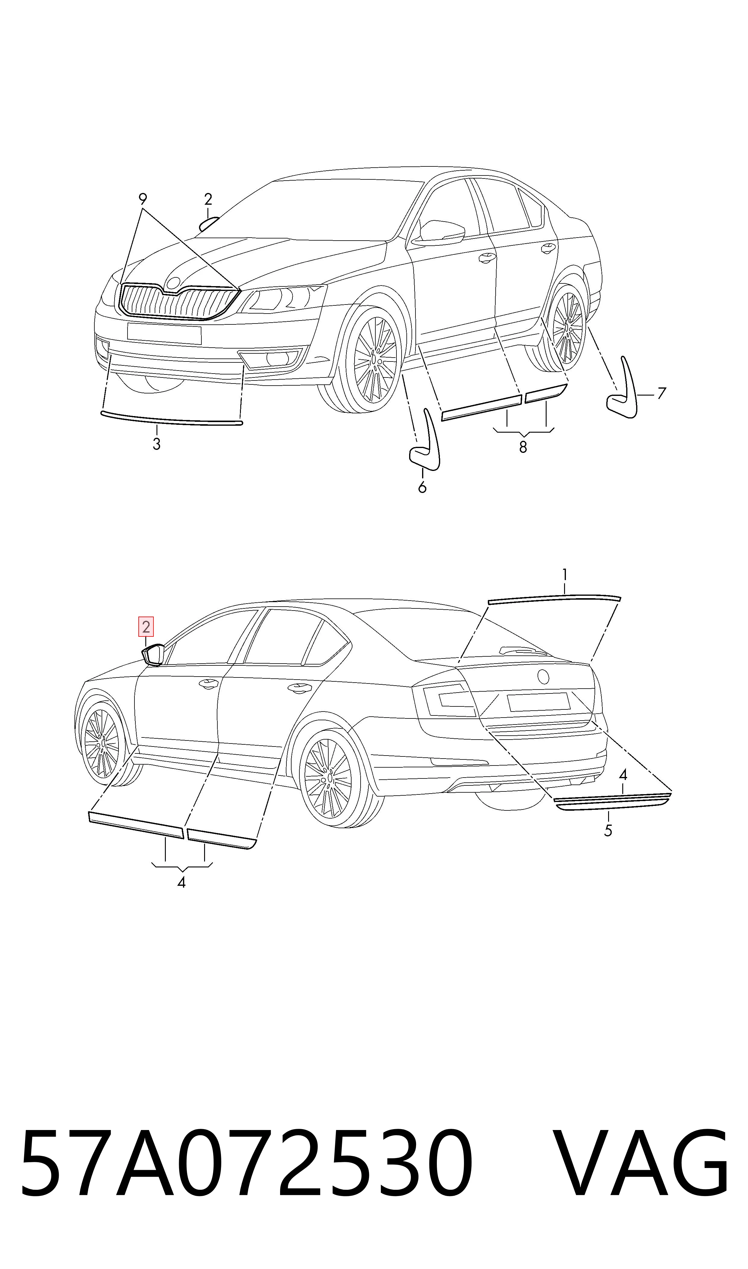 57A072530 VAG Накладка (кришка) дзеркала заднього виду, комплект