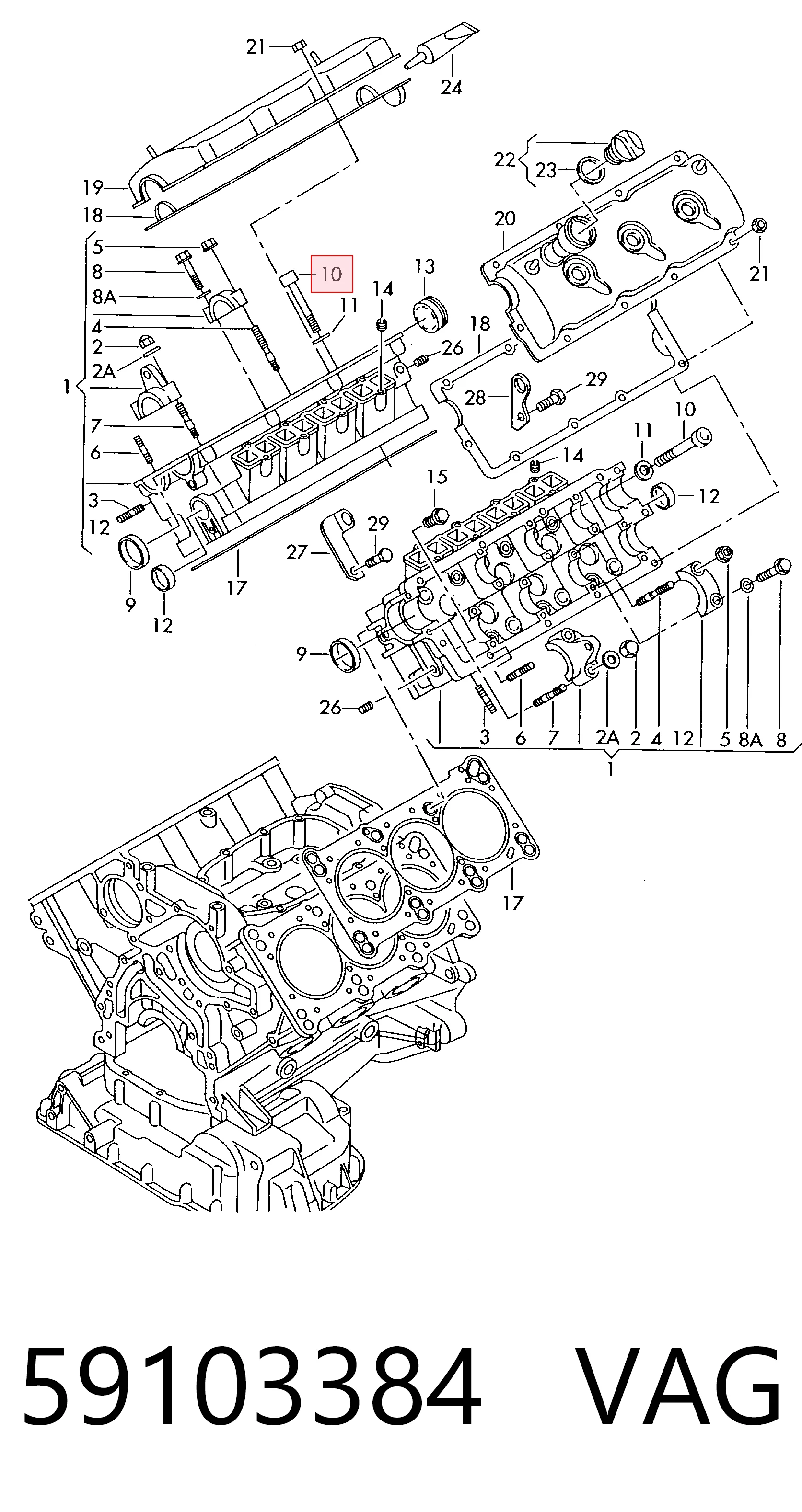 Болт головки блока циліндрів, ГБЦ Audi A6 C5 седан (4B2, 4B4) (1997 - 2005) ціна, від 39.63 USD