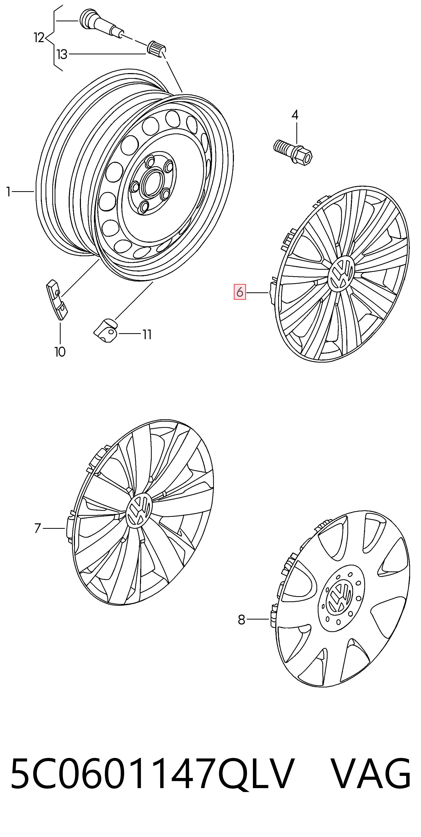 5C0601147QLV VAG Ковпаки на колеса
