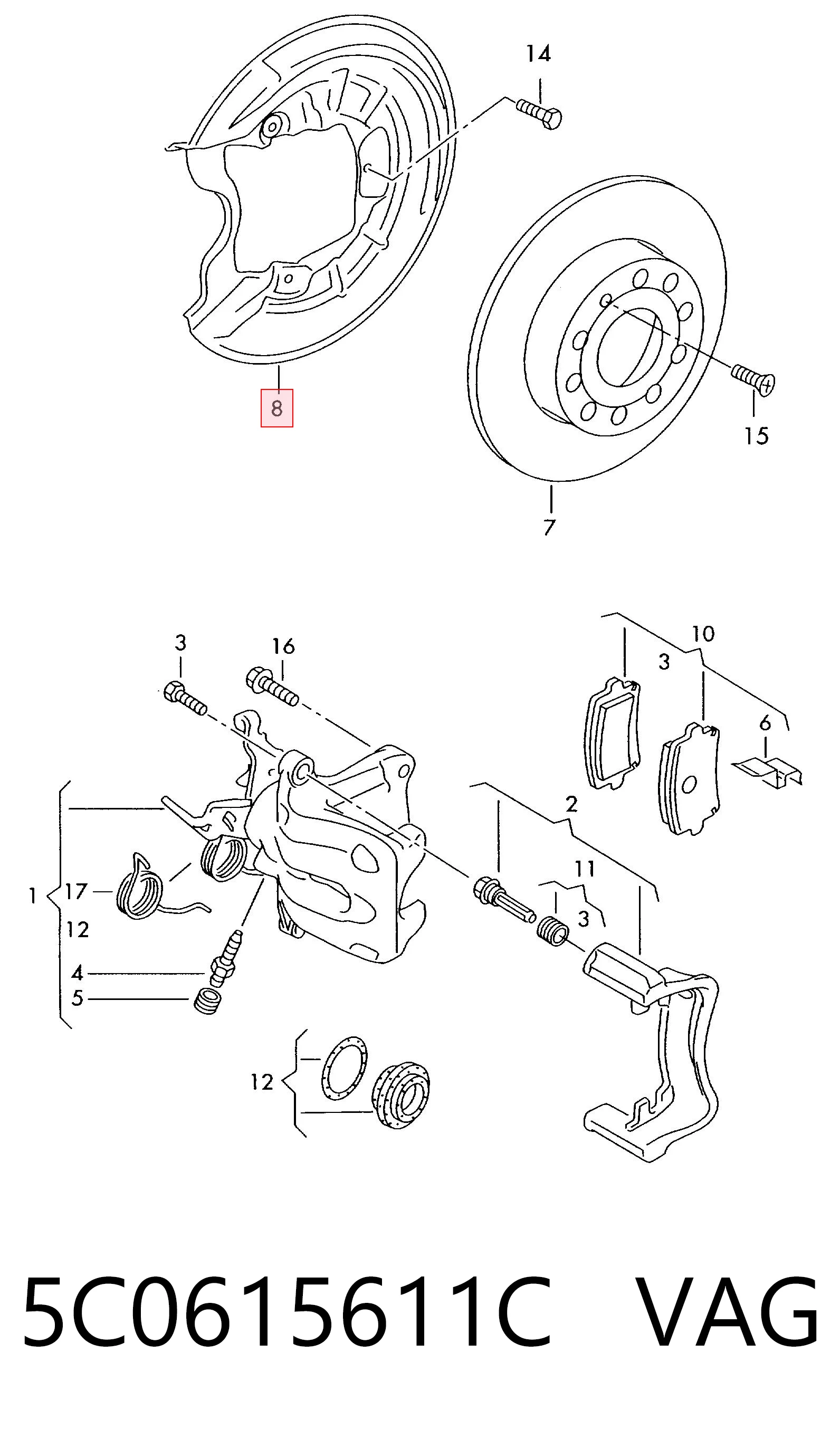 5C0615611C VAG Захист гальмівного диска заднього, лівого