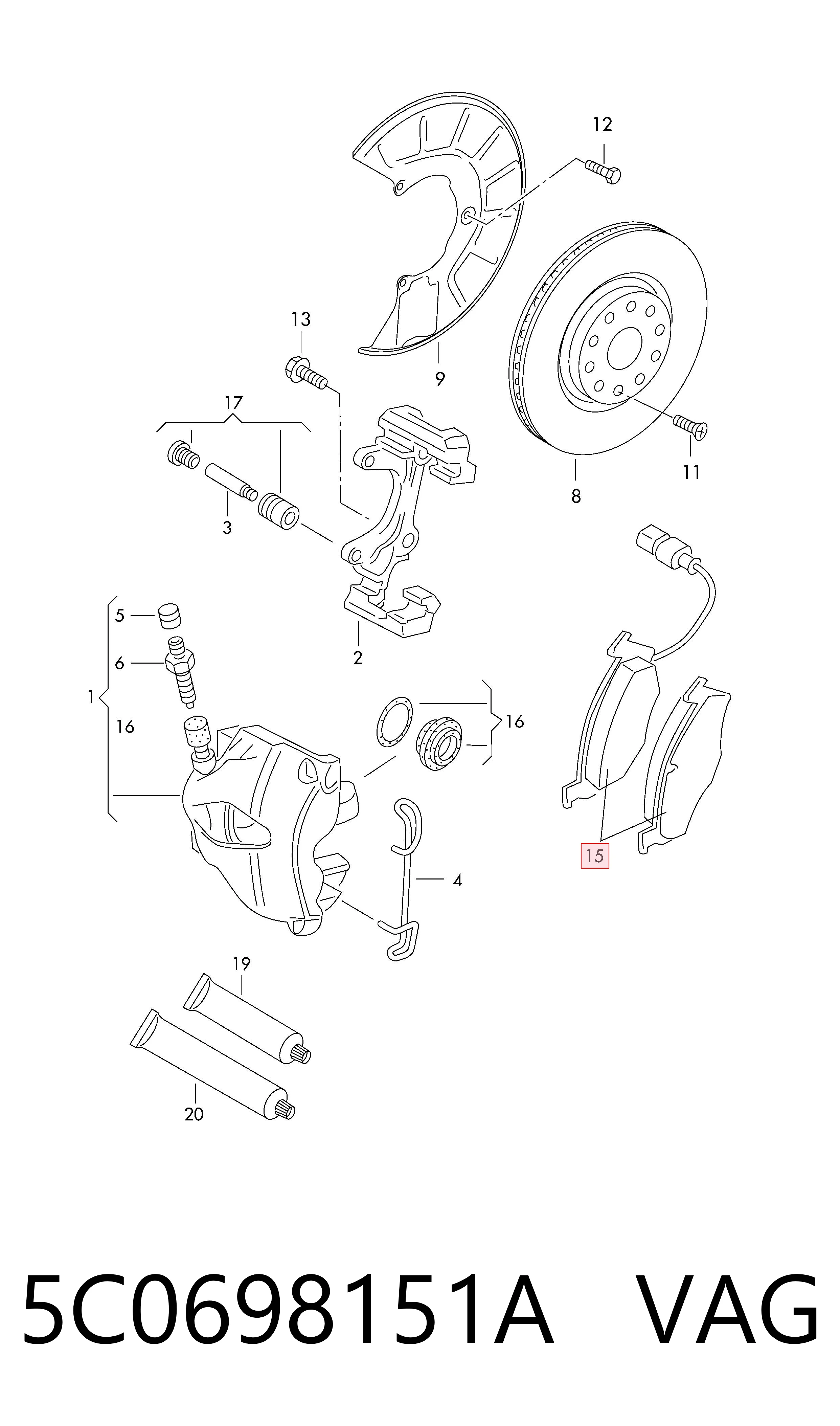 5C0698151A VAG Передні гальмівні колодки