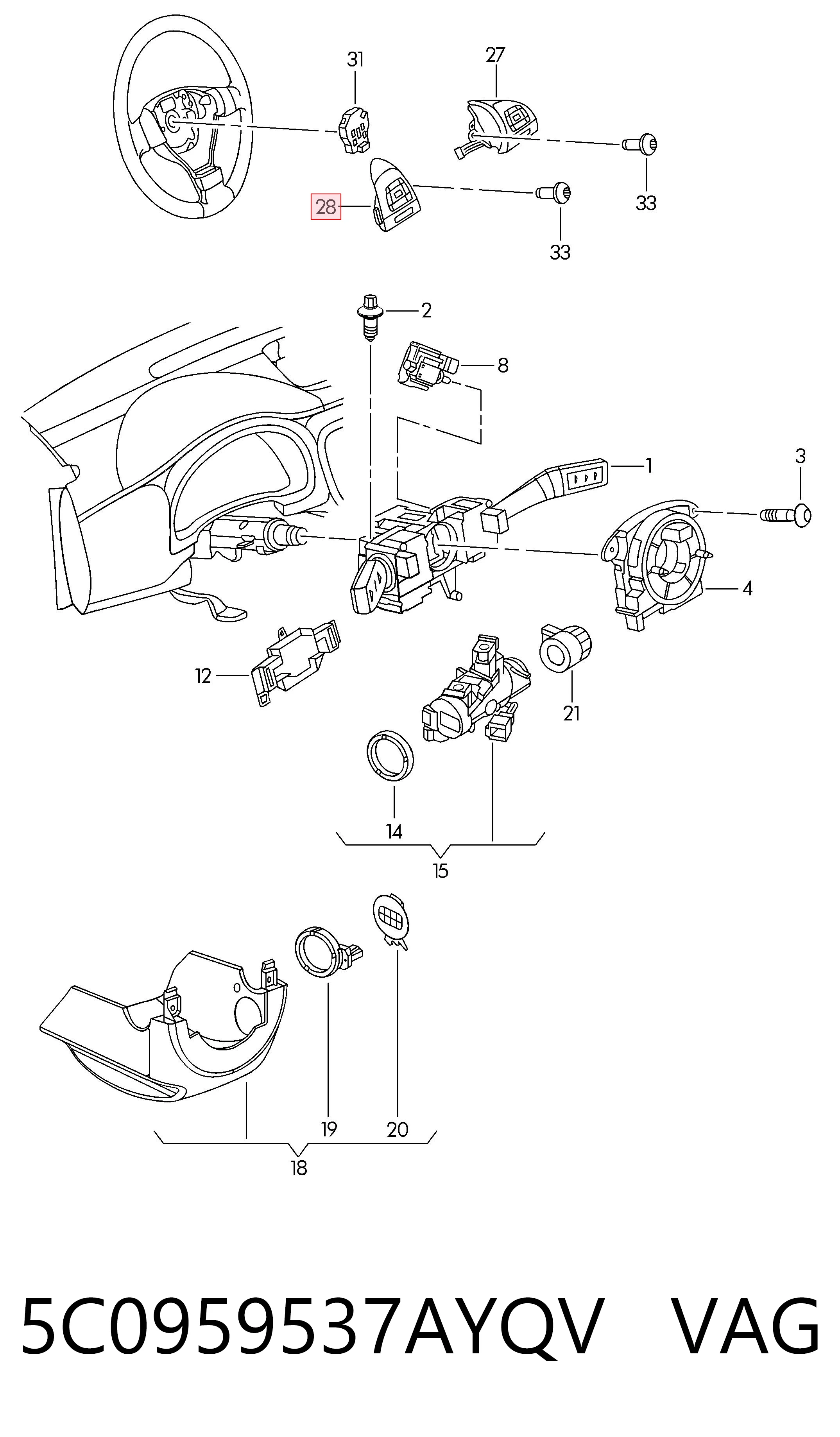 5C0959537AYQV VAG Блок кнопкових перемикачів кермового колеса