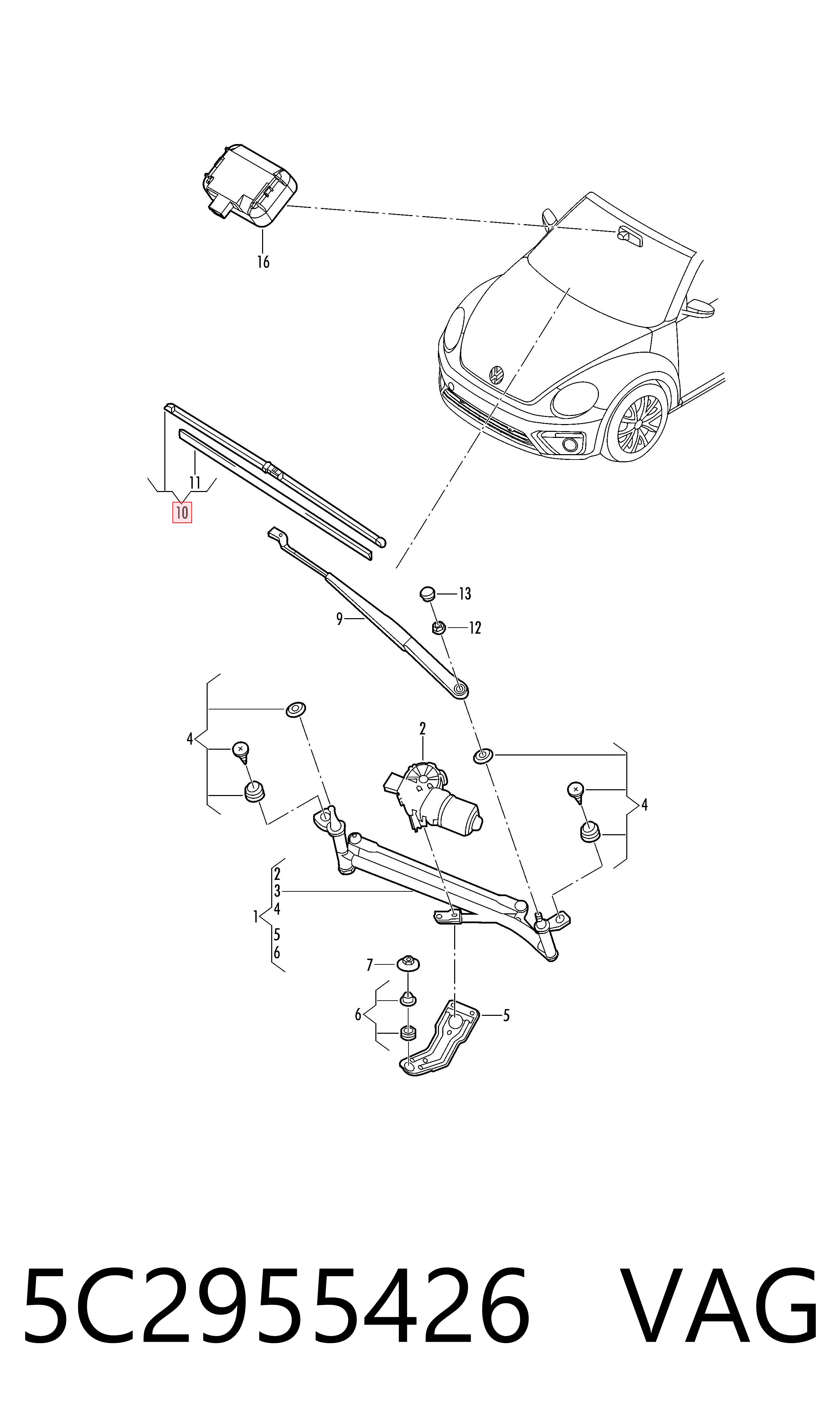 5C2955426 VAG Щітка склоочисника лобового скла, водійська