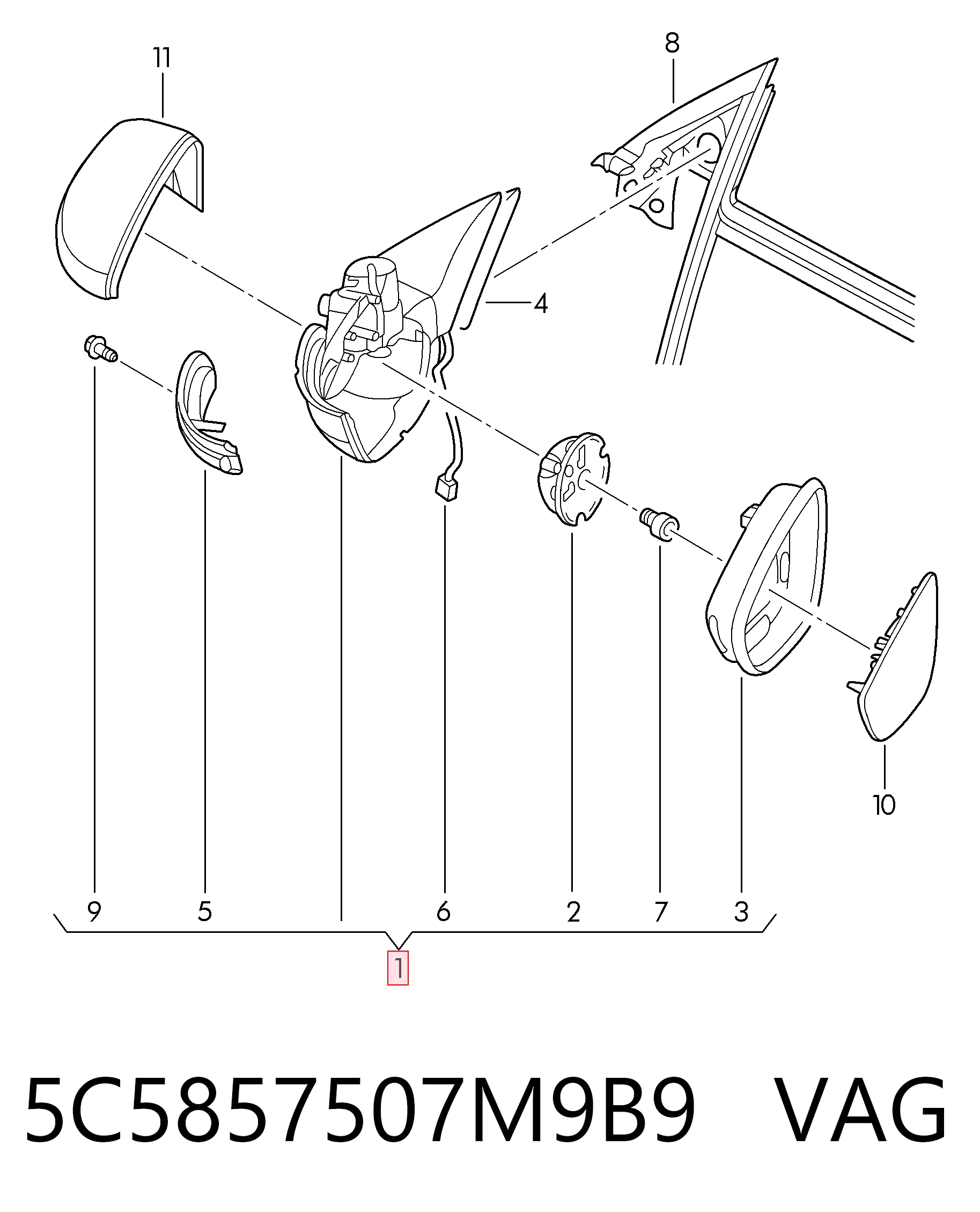 Ліве бокове дзеркало 95C1514M Polcar